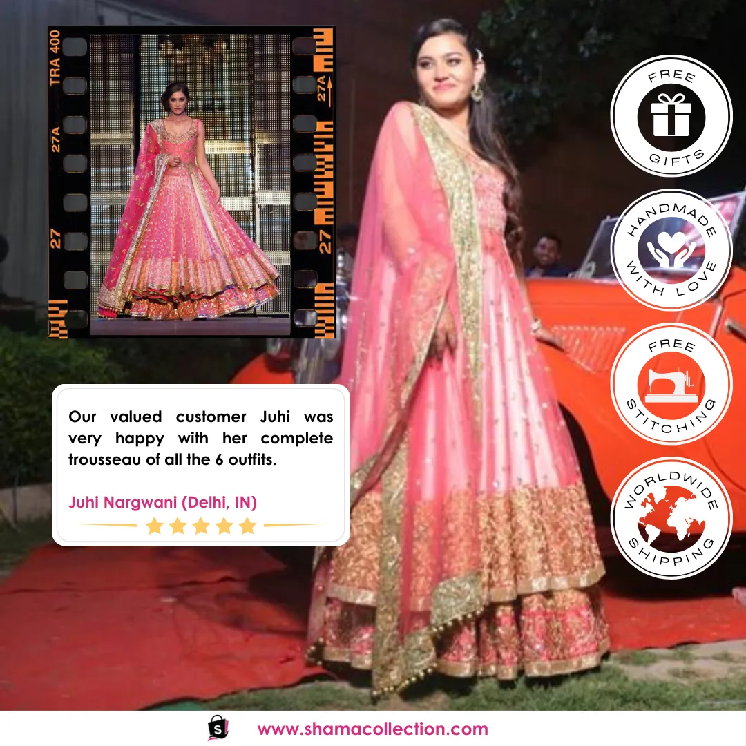 1002 Nargis Fakhri's pink anarkali lehenga Outfit Sets