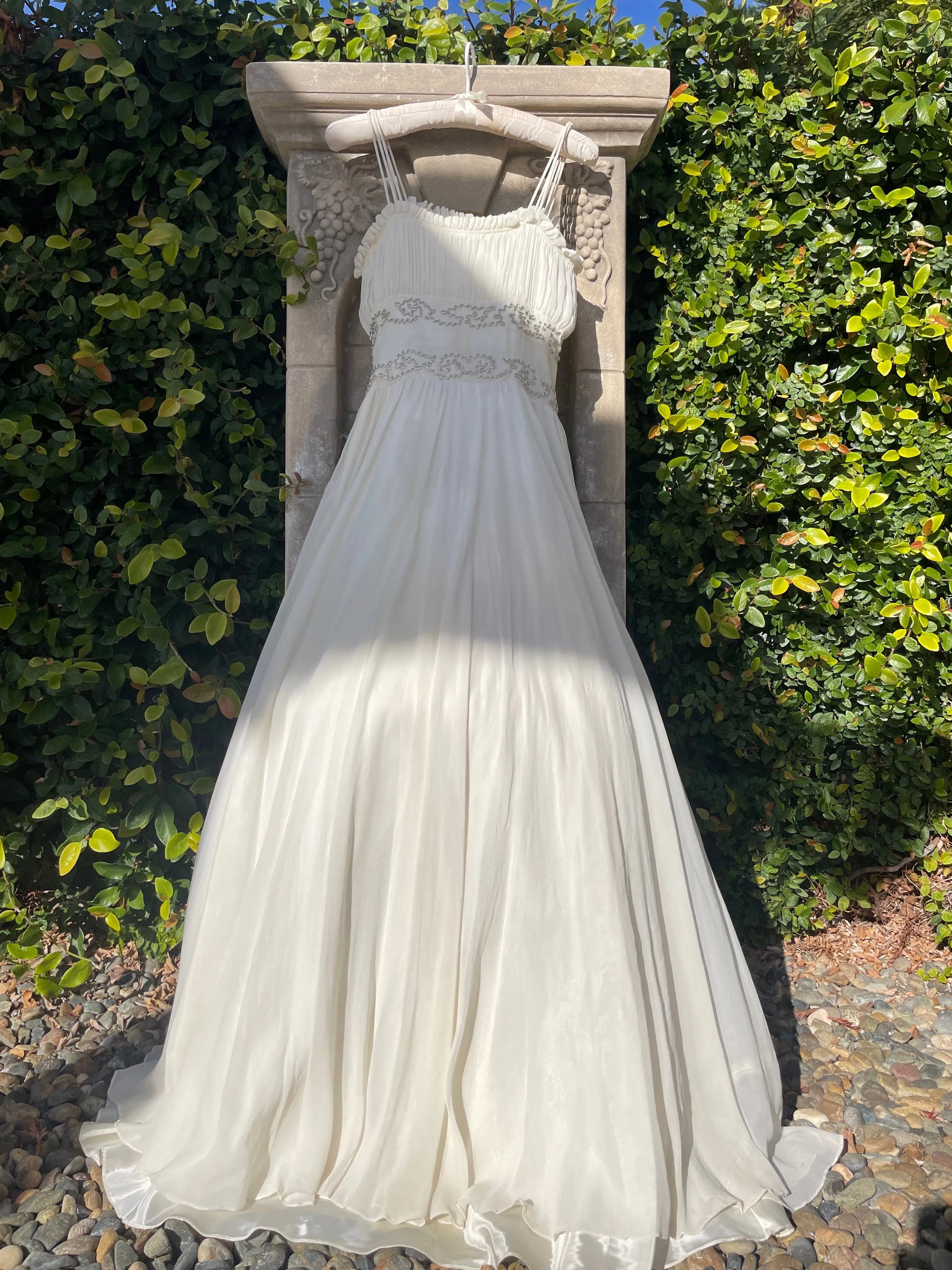 1940s Metallic Crepe Chiffon Ruched Gown
