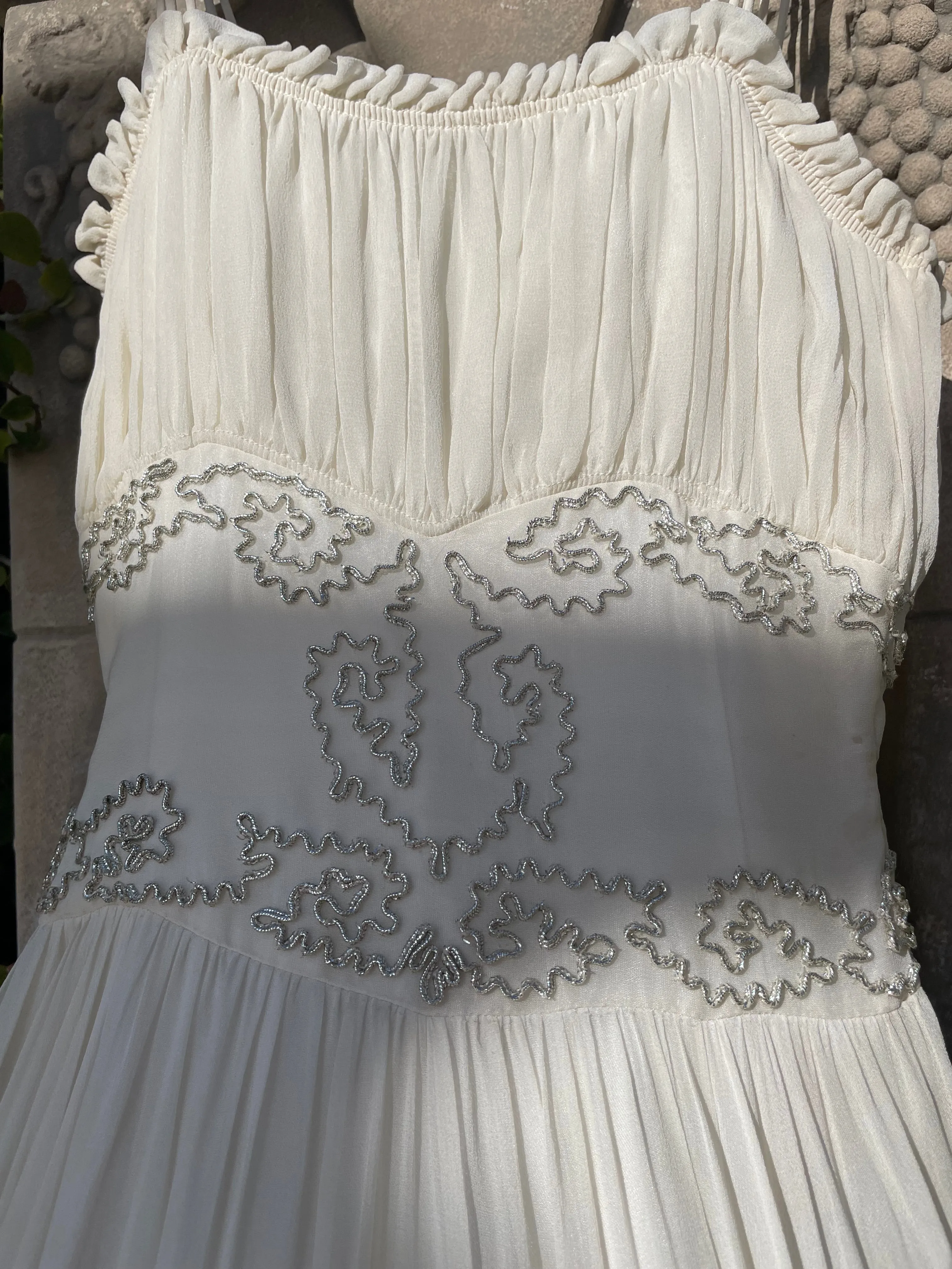 1940s Metallic Crepe Chiffon Ruched Gown