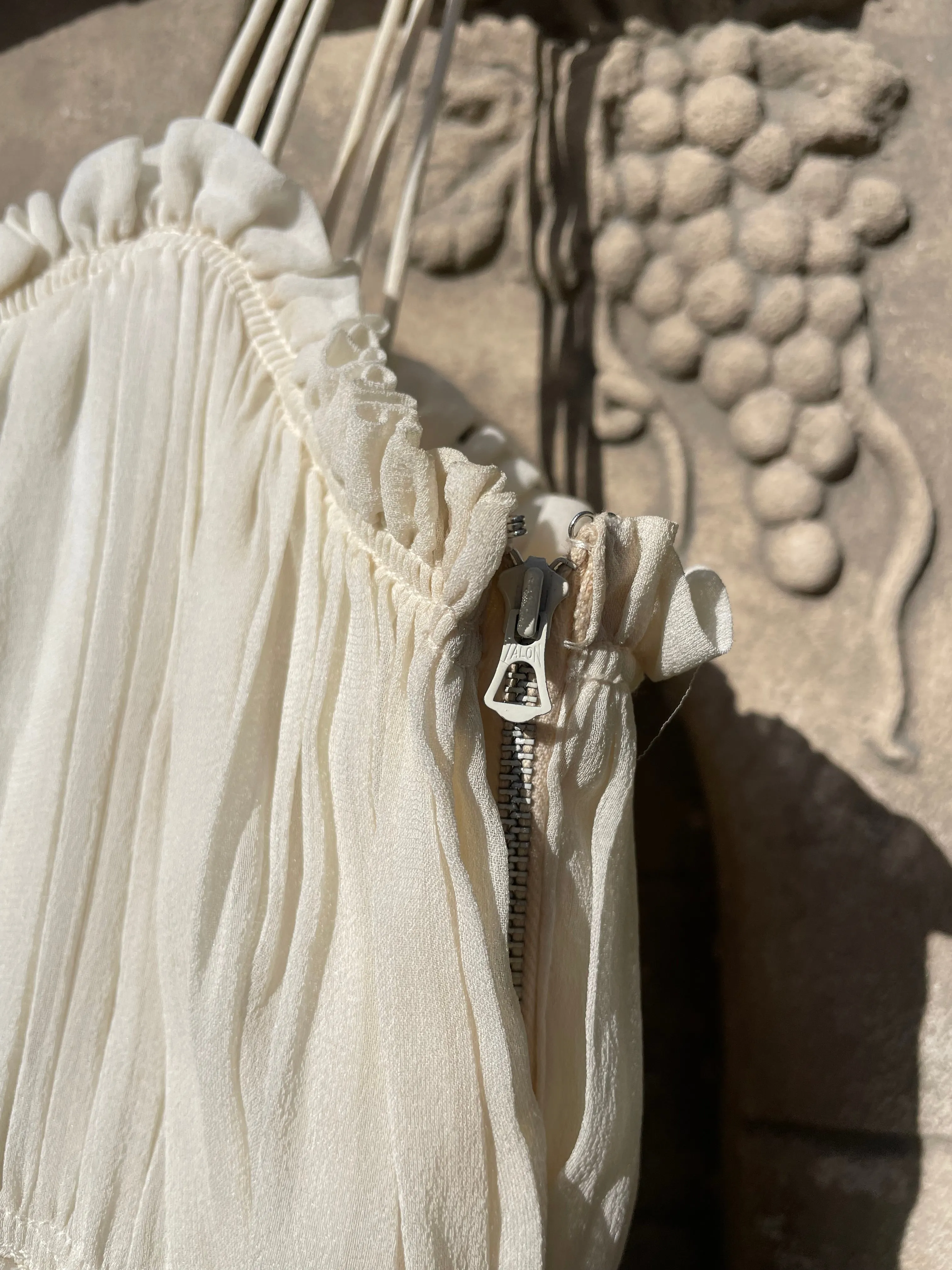1940s Metallic Crepe Chiffon Ruched Gown