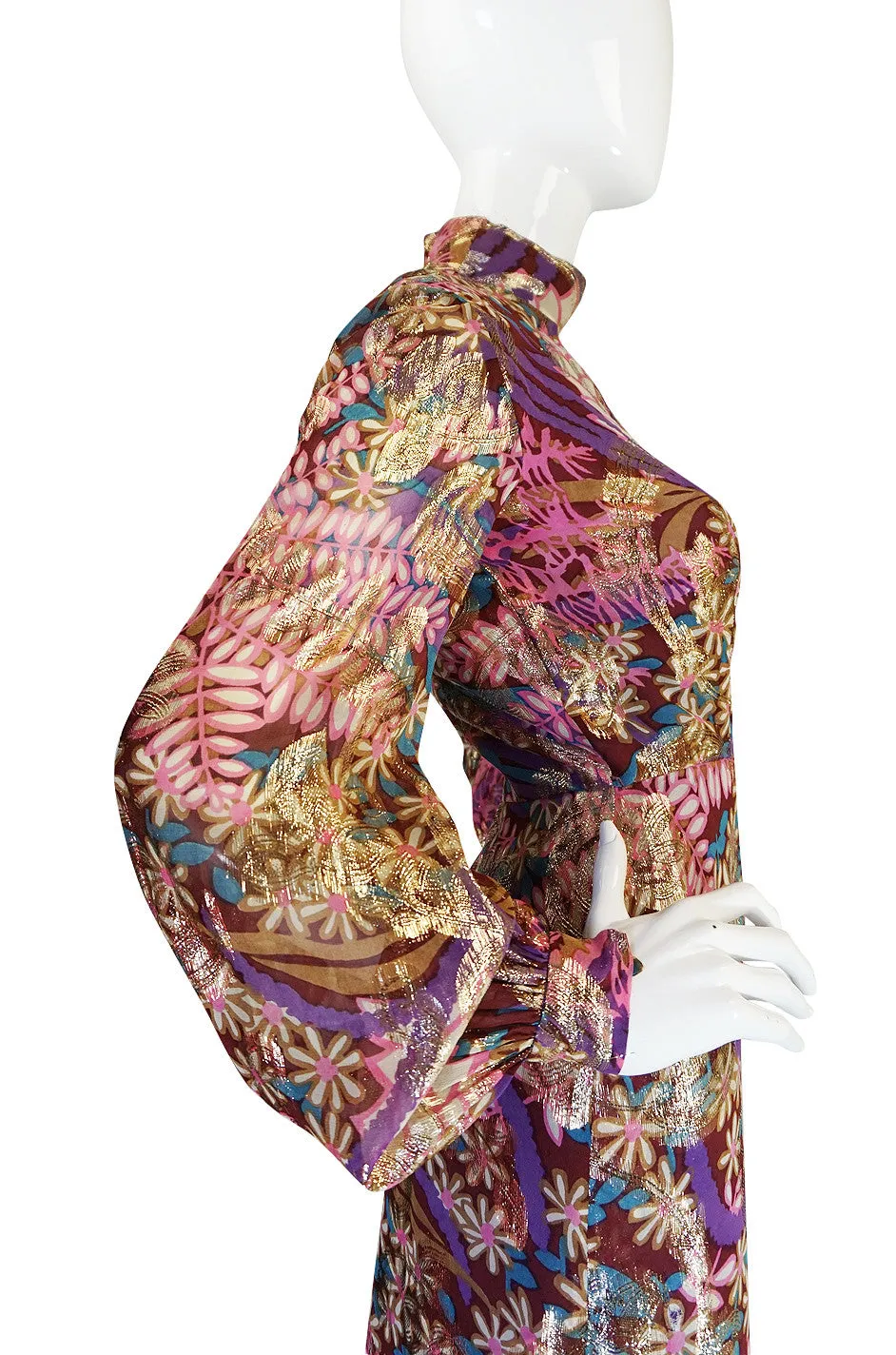 1960s Metallic Silk Chiffon Malcolm Starr Dress