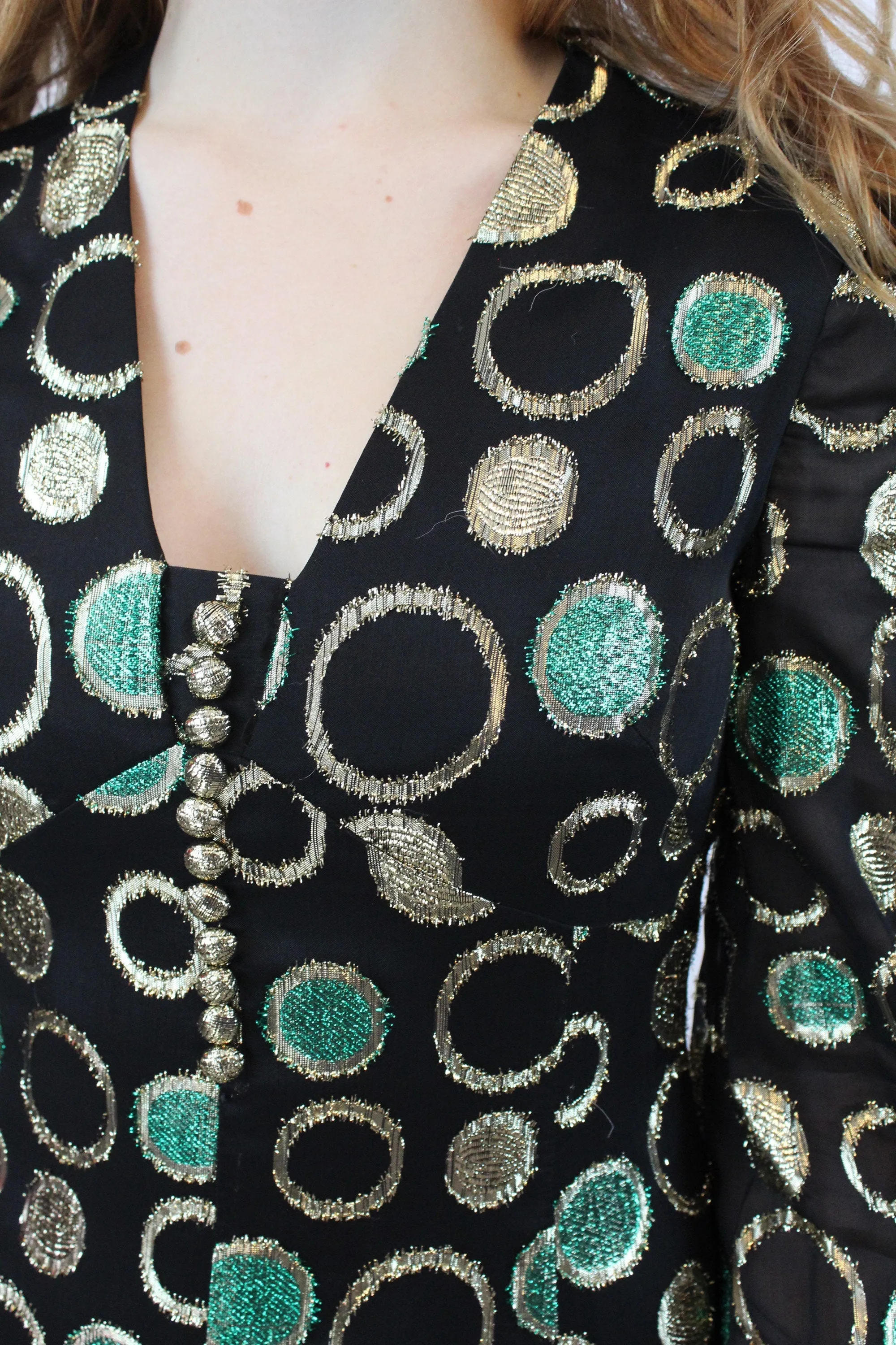 1960s SHANNON Rodgers metallic maxi dress xs | new winter