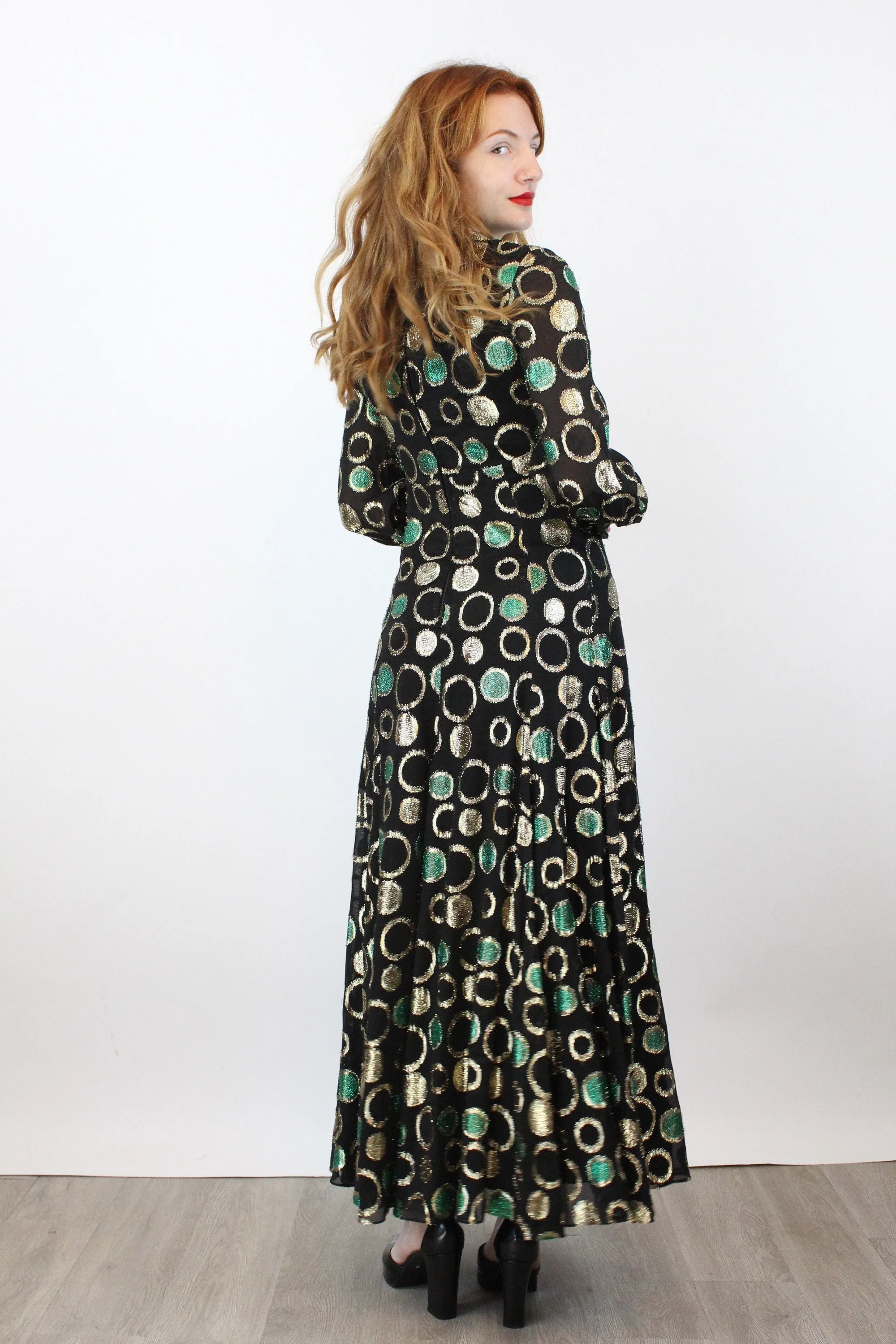 1960s SHANNON Rodgers metallic maxi dress xs | new winter