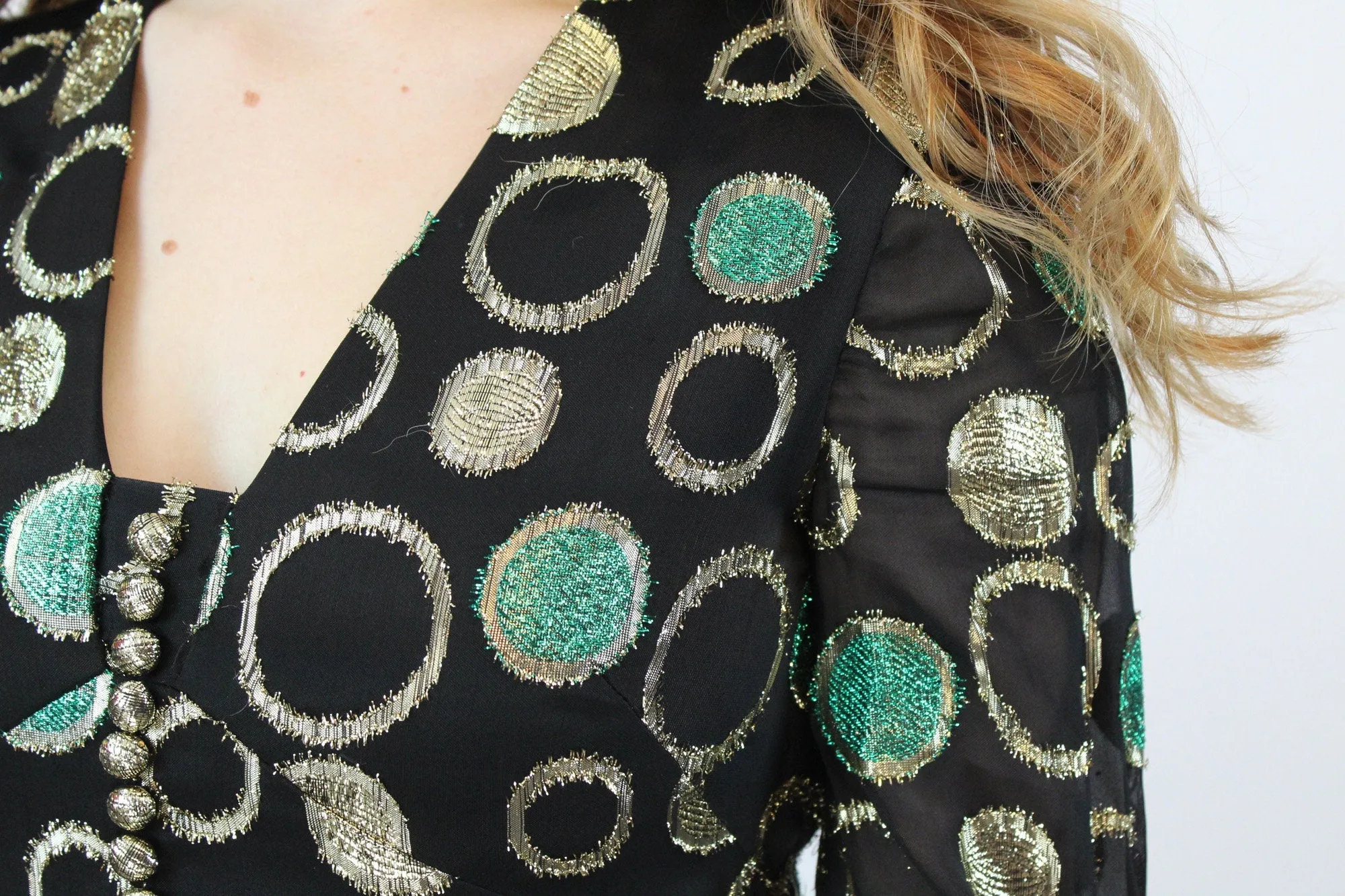 1960s SHANNON Rodgers metallic maxi dress xs | new winter