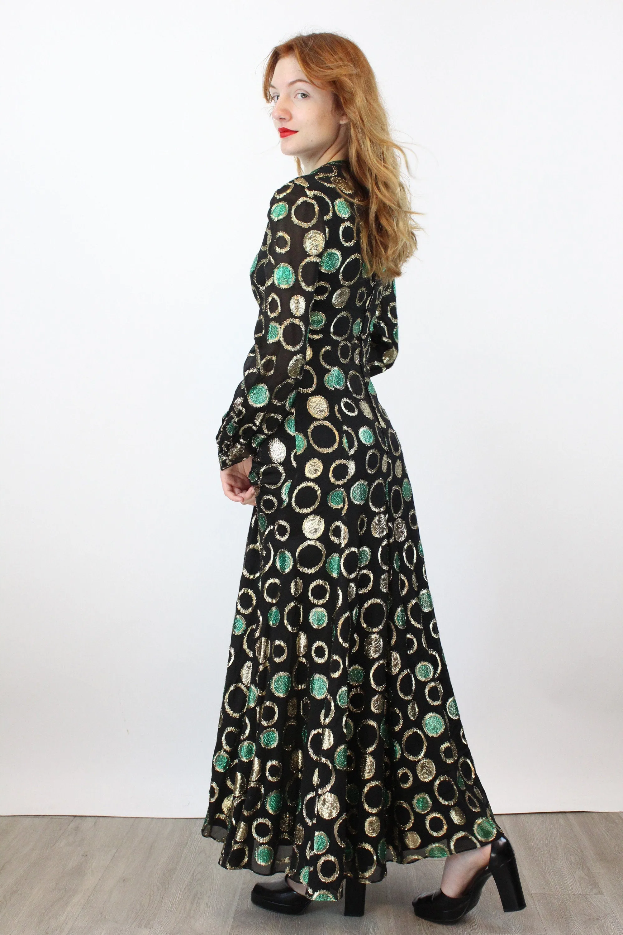 1960s SHANNON Rodgers metallic maxi dress xs | new winter