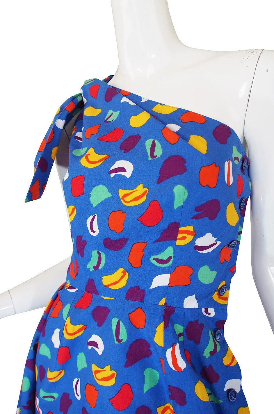 1970s Guy Laroche One Shoulder Bright & Pretty Print Dress