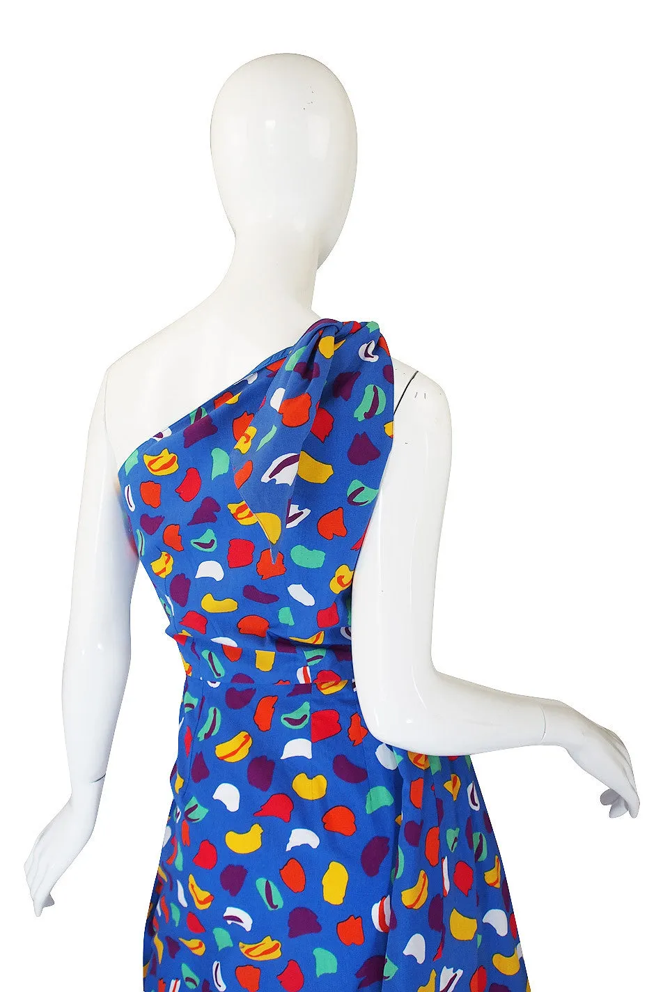 1970s Guy Laroche One Shoulder Bright & Pretty Print Dress