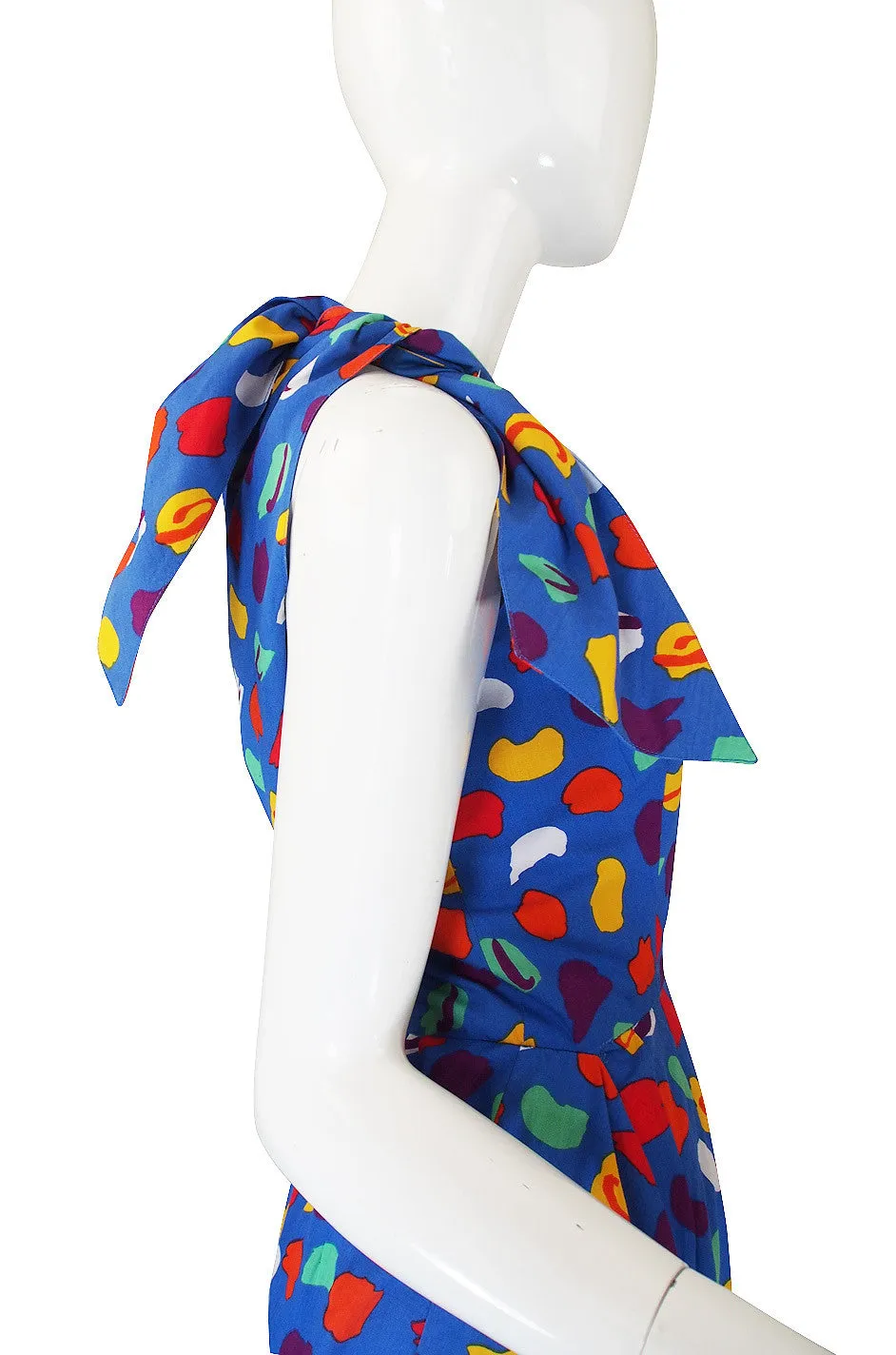 1970s Guy Laroche One Shoulder Bright & Pretty Print Dress