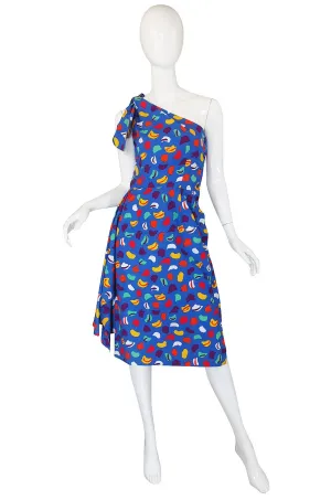 1970s Guy Laroche One Shoulder Bright & Pretty Print Dress