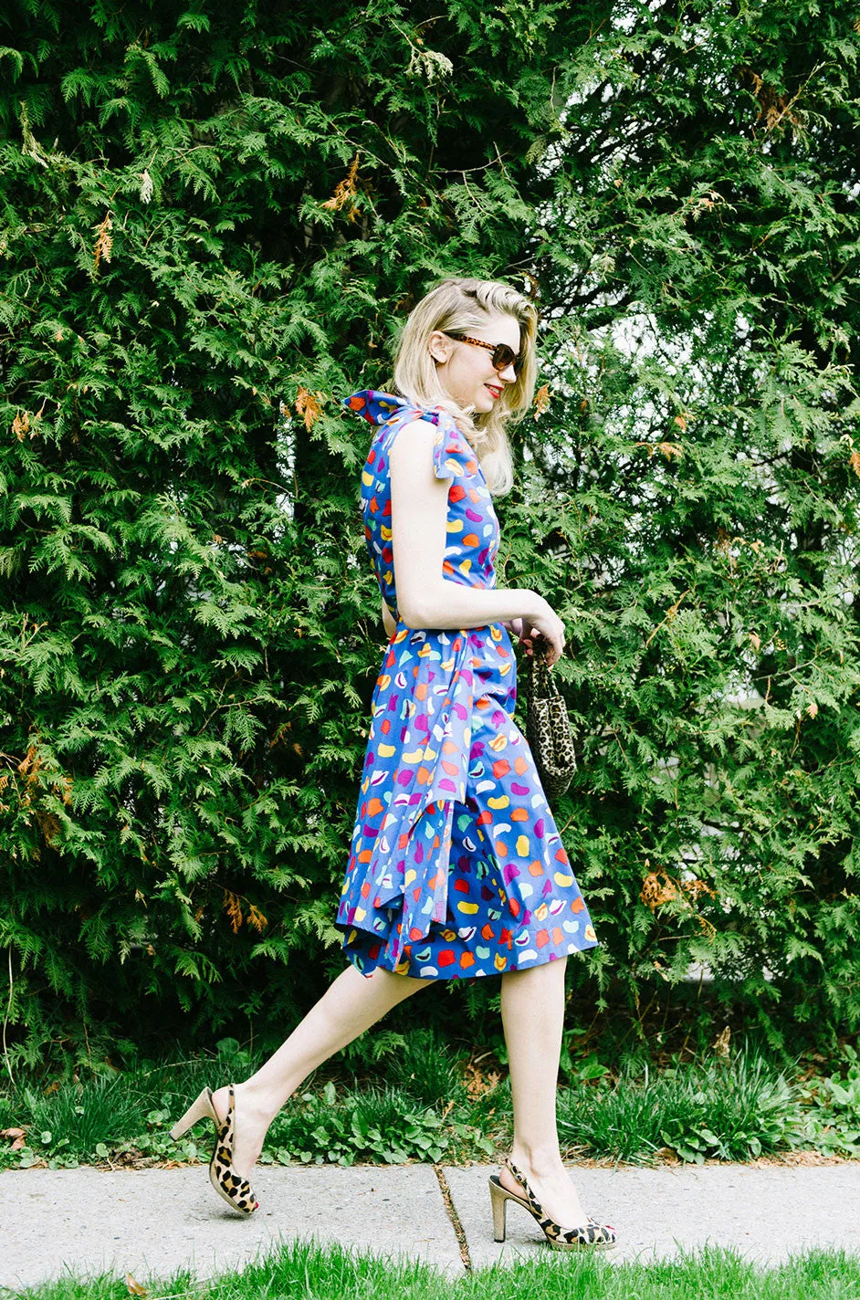 1970s Guy Laroche One Shoulder Bright & Pretty Print Dress