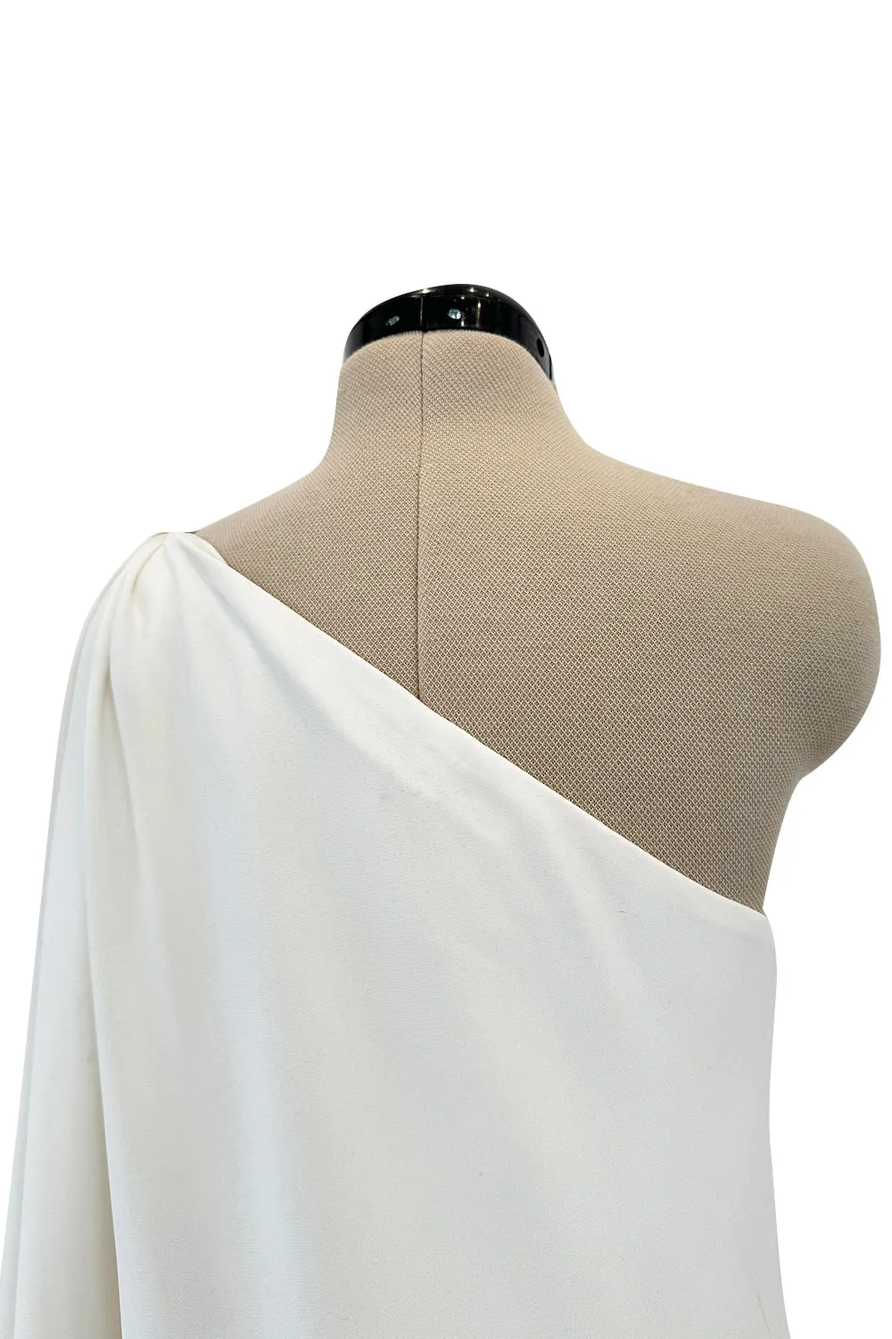 1978 Halston Off White Ivory One Shoulder Draped Jersey Maxi Dress