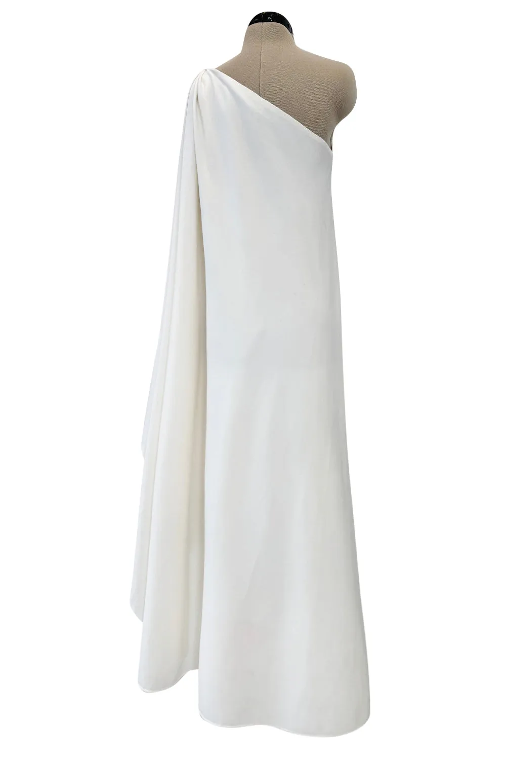 1978 Halston Off White Ivory One Shoulder Draped Jersey Maxi Dress