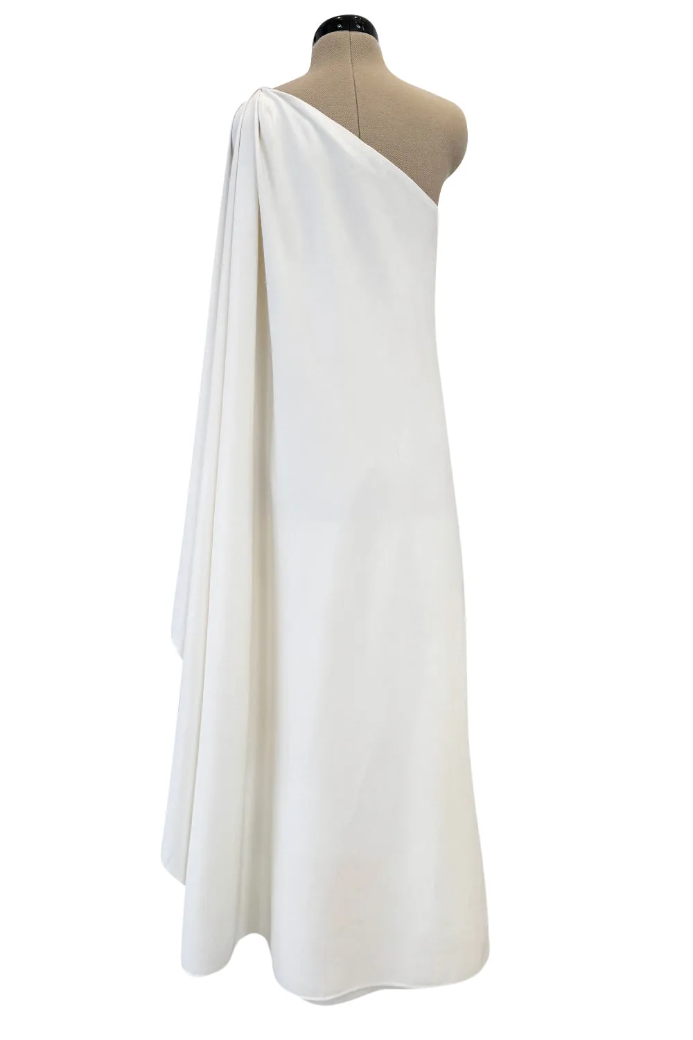1978 Halston Off White Ivory One Shoulder Draped Jersey Maxi Dress