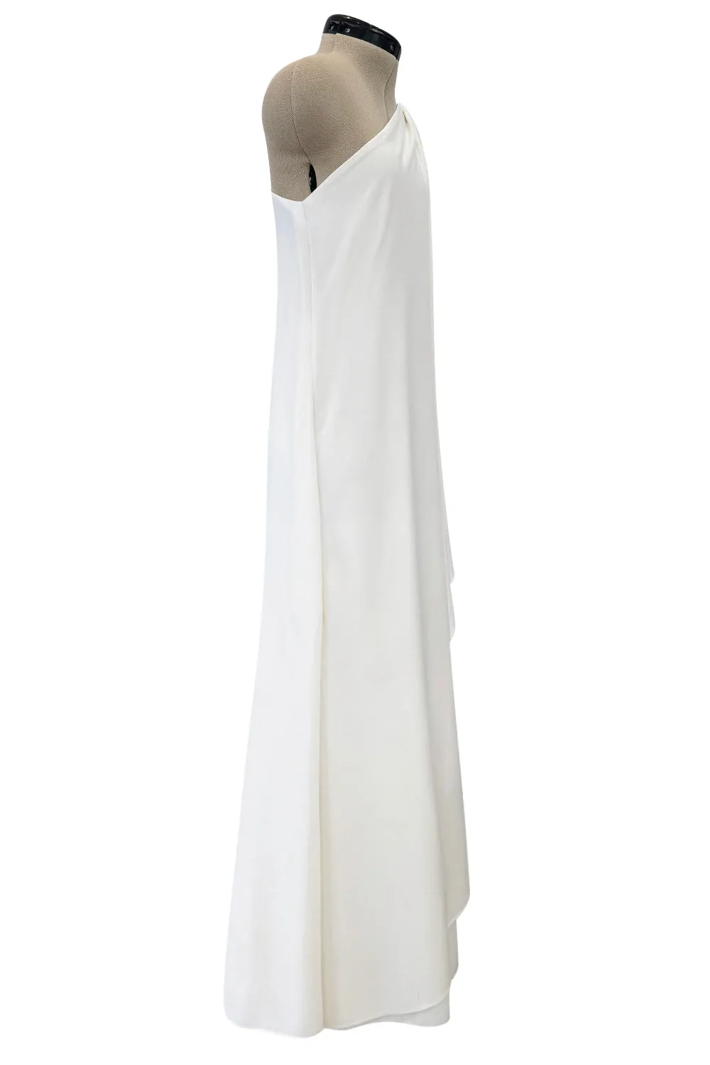 1978 Halston Off White Ivory One Shoulder Draped Jersey Maxi Dress
