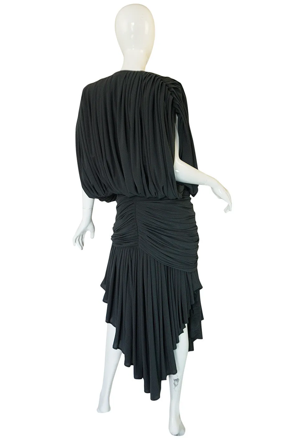 1980s Gray Norma Kamali Jersey Dress & Shawl Set