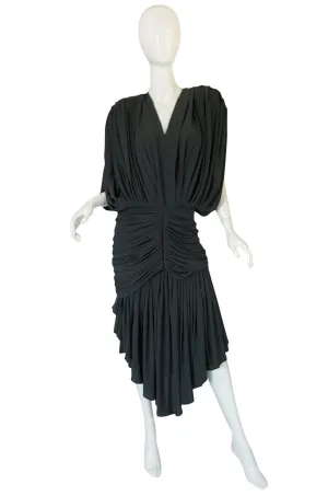 1980s Gray Norma Kamali Jersey Dress & Shawl Set