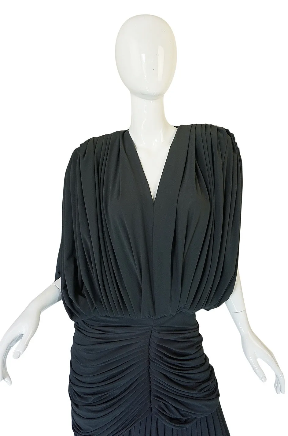 1980s Gray Norma Kamali Jersey Dress & Shawl Set