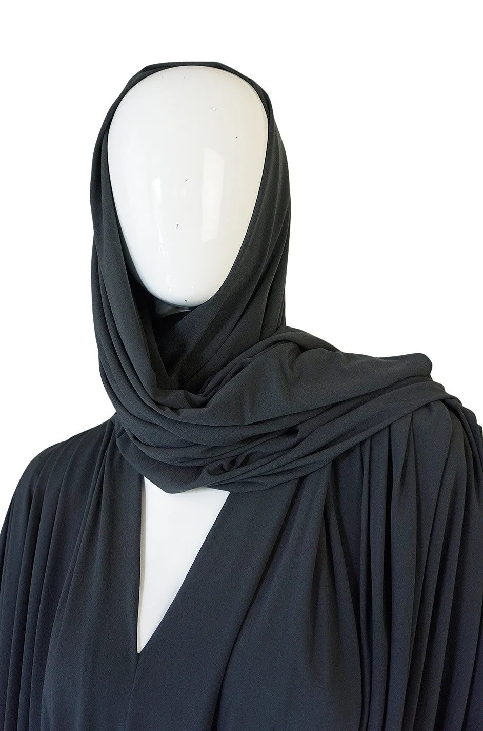1980s Gray Norma Kamali Jersey Dress & Shawl Set