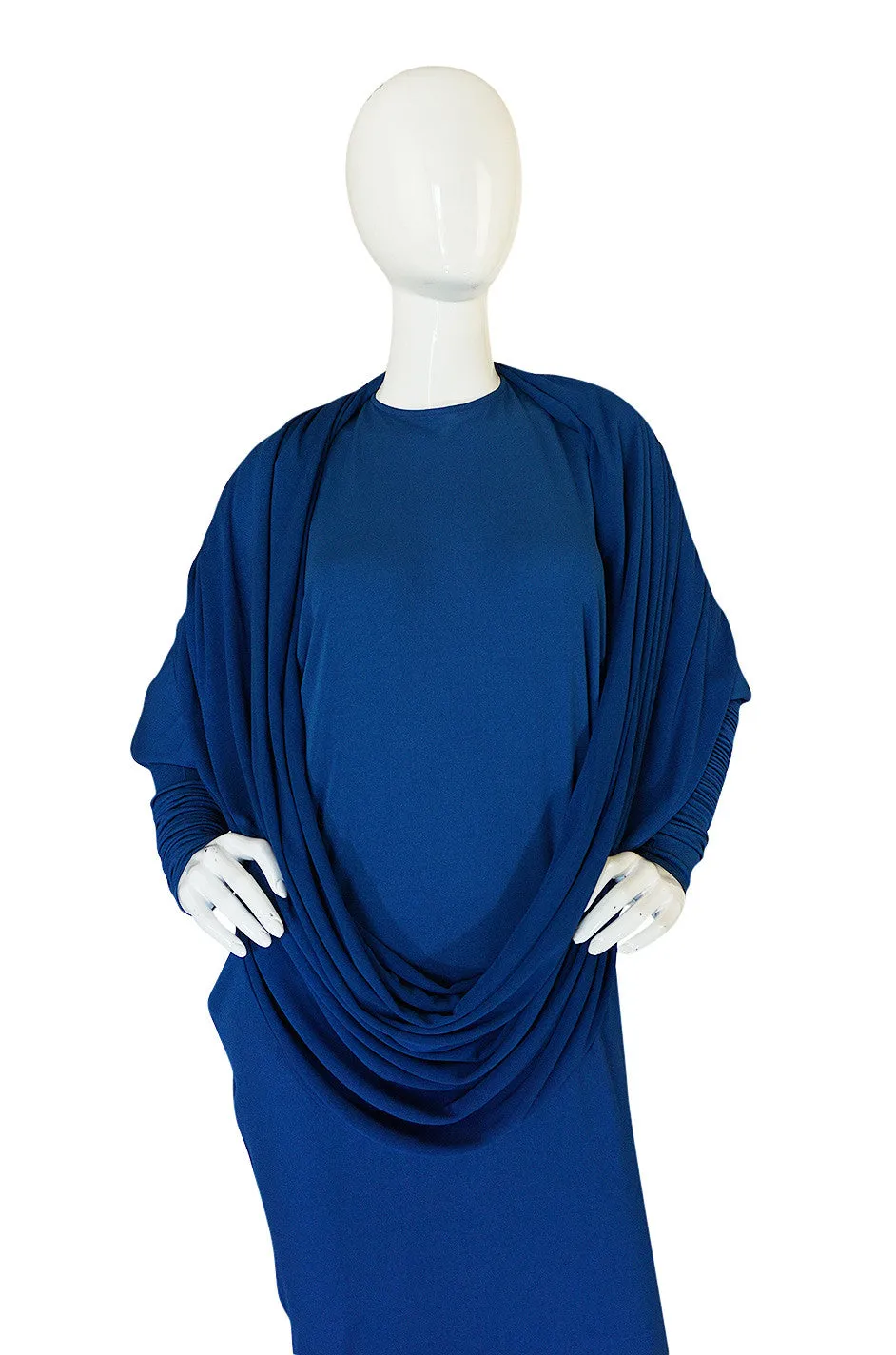 1980s OMO Norma Kamali Jersey Dramatic Sleeved Dress