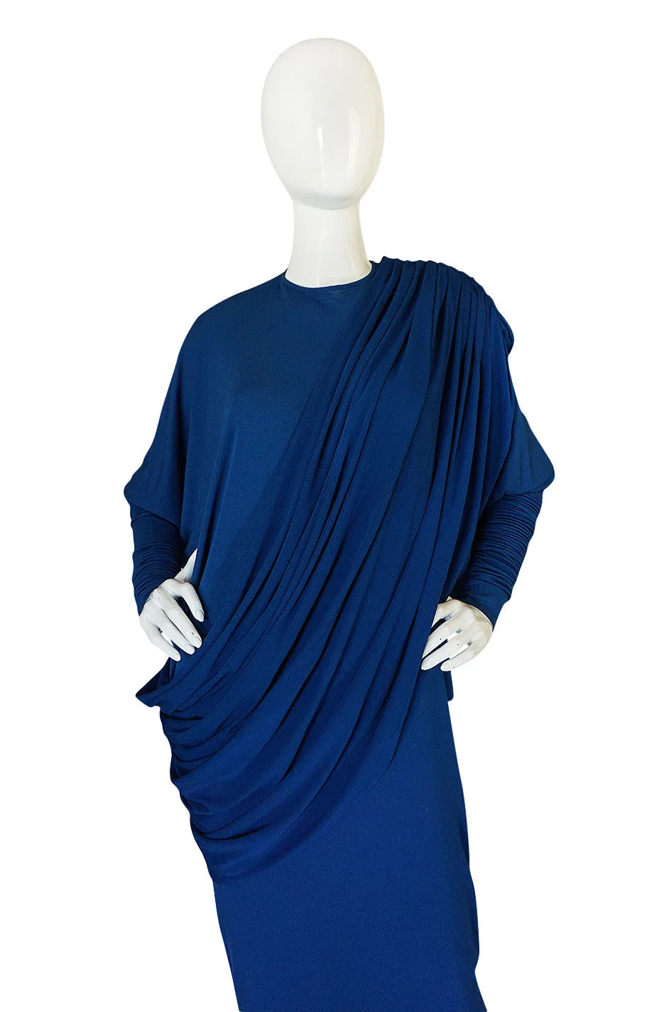 1980s OMO Norma Kamali Jersey Dramatic Sleeved Dress