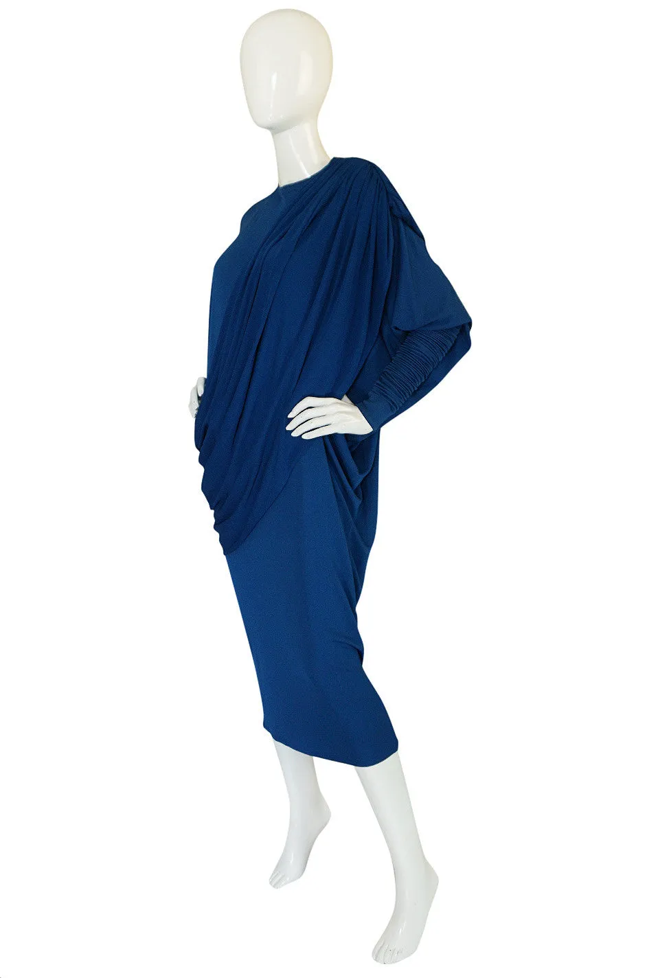 1980s OMO Norma Kamali Jersey Dramatic Sleeved Dress