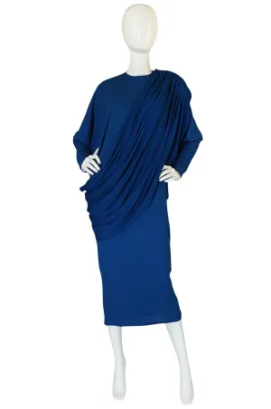 1980s OMO Norma Kamali Jersey Dramatic Sleeved Dress