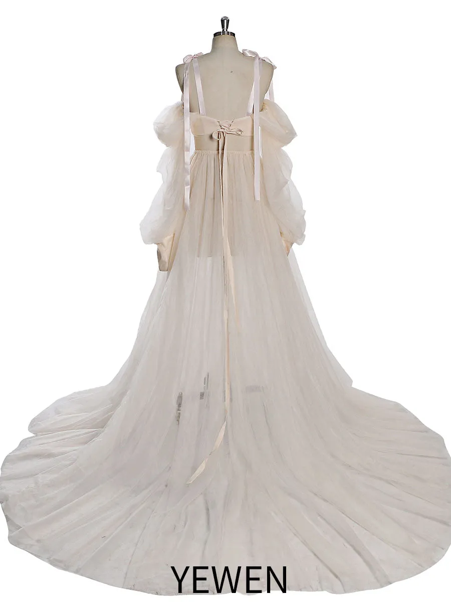 2 Piece Set Gown with Corset Top with Skirt Lace Up Back Maternity Photo Shoot Dress YEWEN YW230312