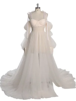 2 Piece Set Gown with Corset Top with Skirt Lace Up Back Maternity Photo Shoot Dress YEWEN YW230312