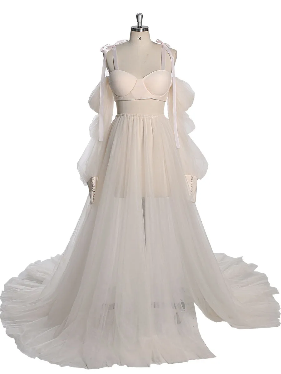 2 Piece Set Gown with Corset Top with Skirt Lace Up Back Maternity Photo Shoot Dress YEWEN YW230312