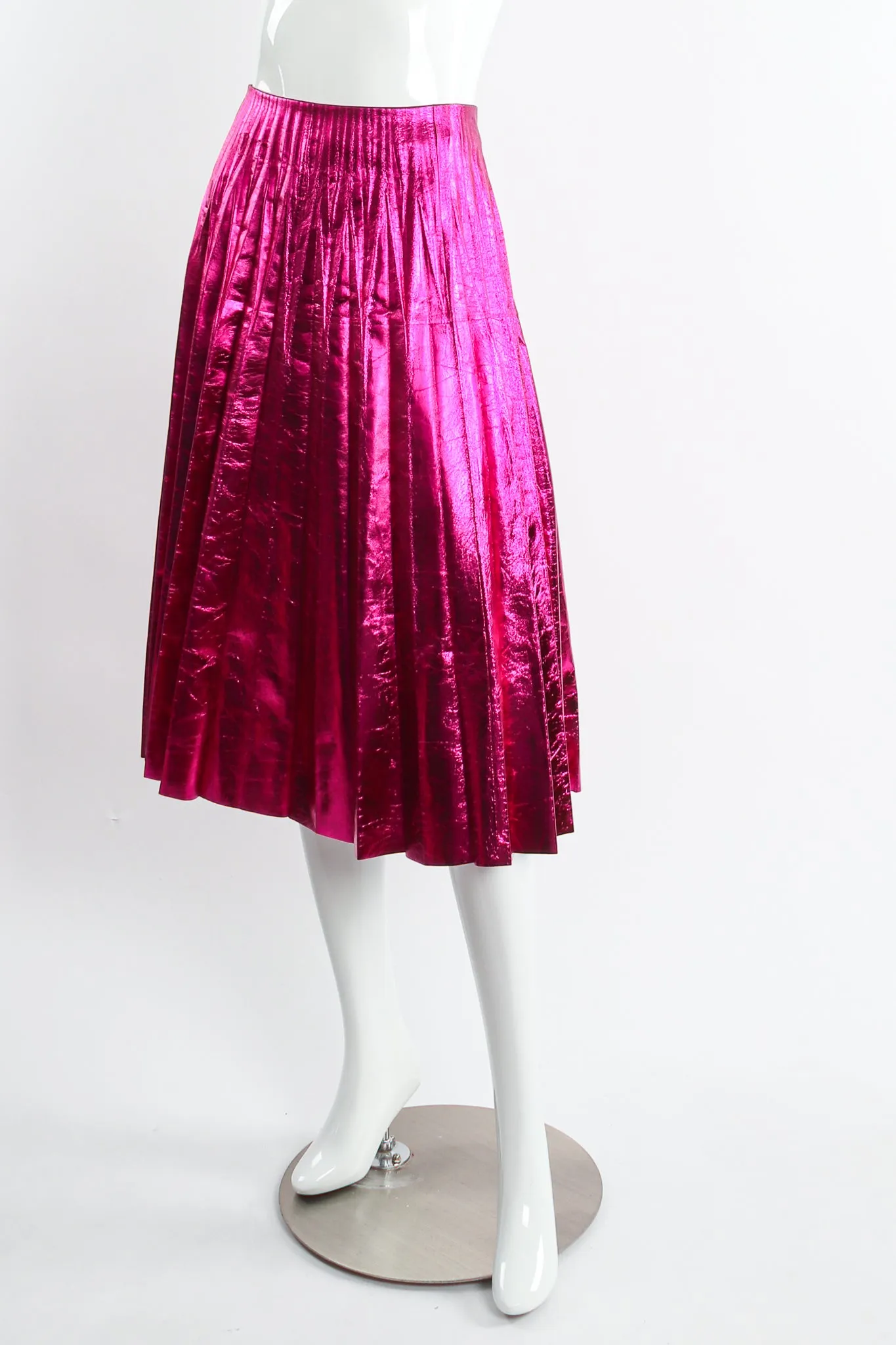 2017 Pre-Fall Metallic Plisse Pleated Leather Skirt