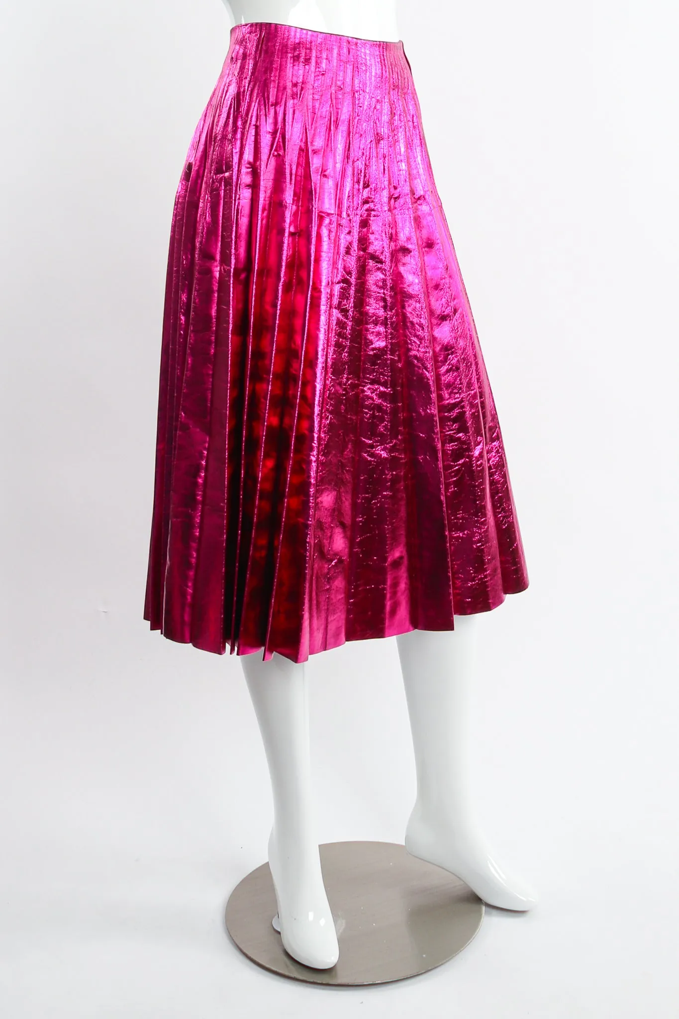 2017 Pre-Fall Metallic Plisse Pleated Leather Skirt