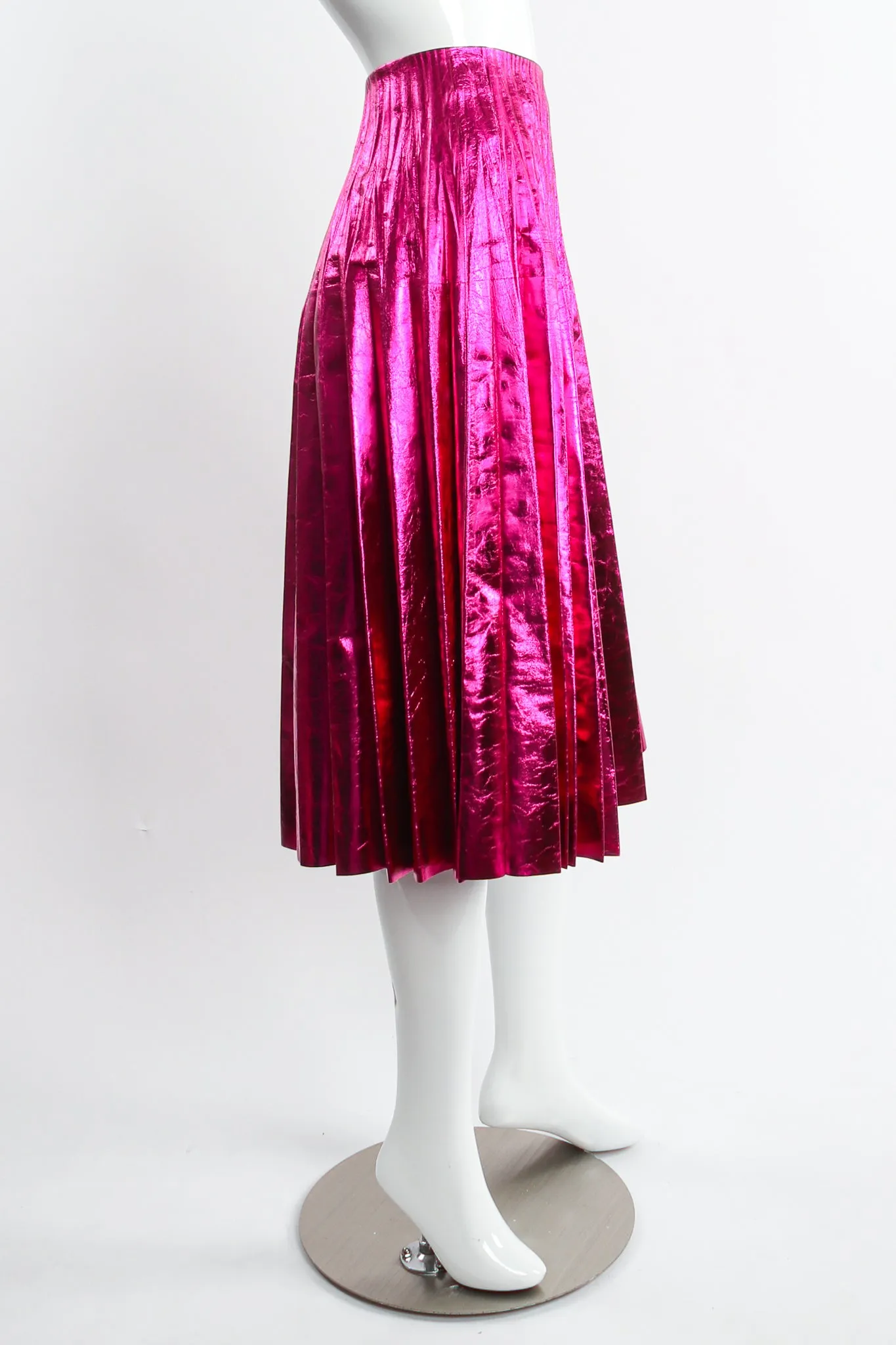 2017 Pre-Fall Metallic Plisse Pleated Leather Skirt
