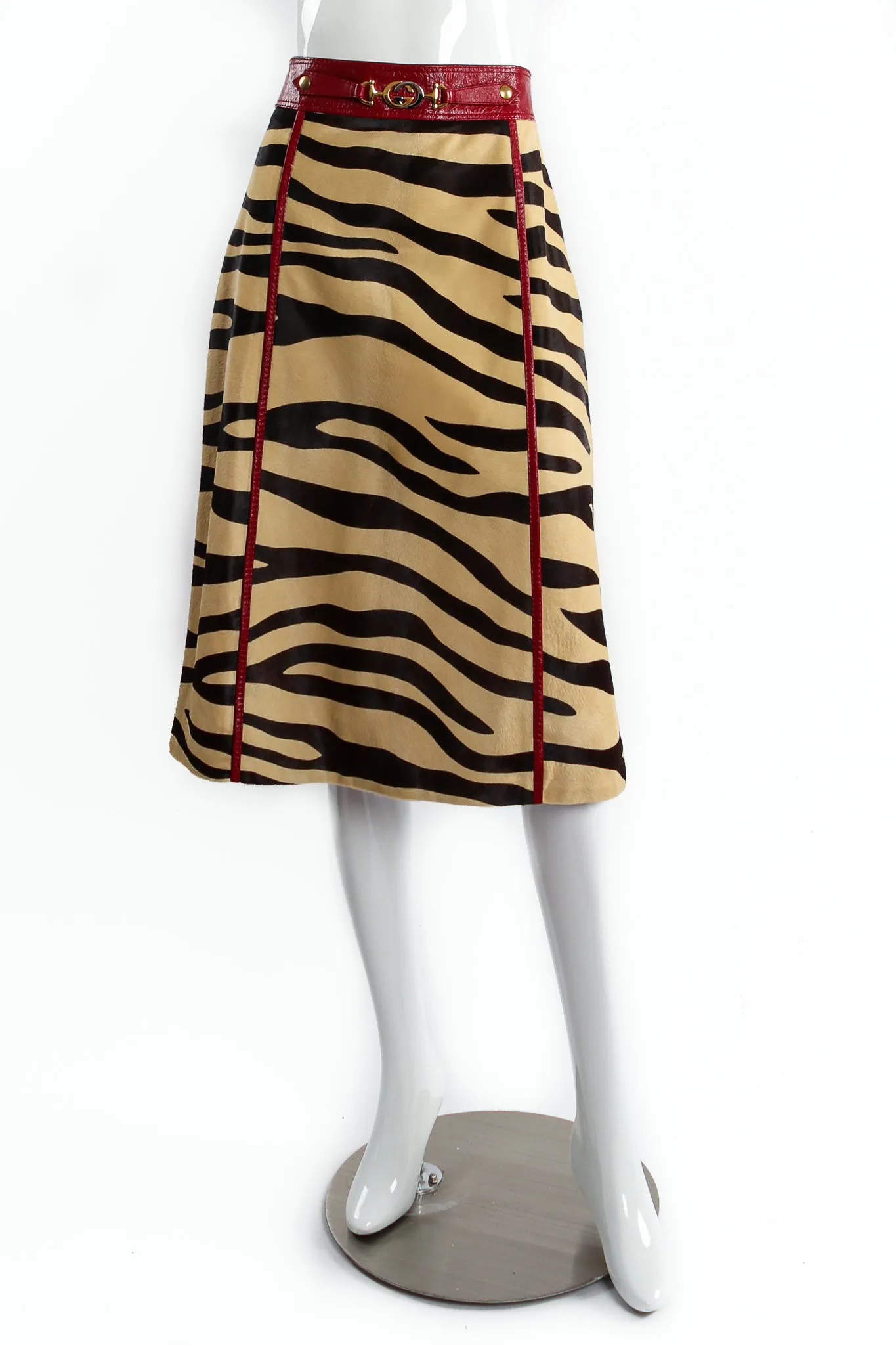 2019 Pre-Fall Tiger Print Pony Hair Leather Skirt