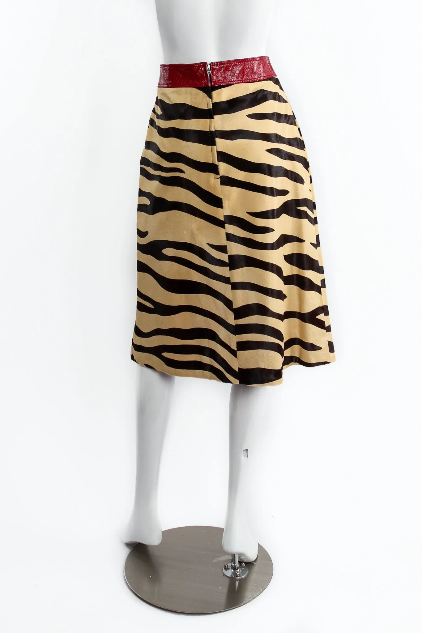 2019 Pre-Fall Tiger Print Pony Hair Leather Skirt