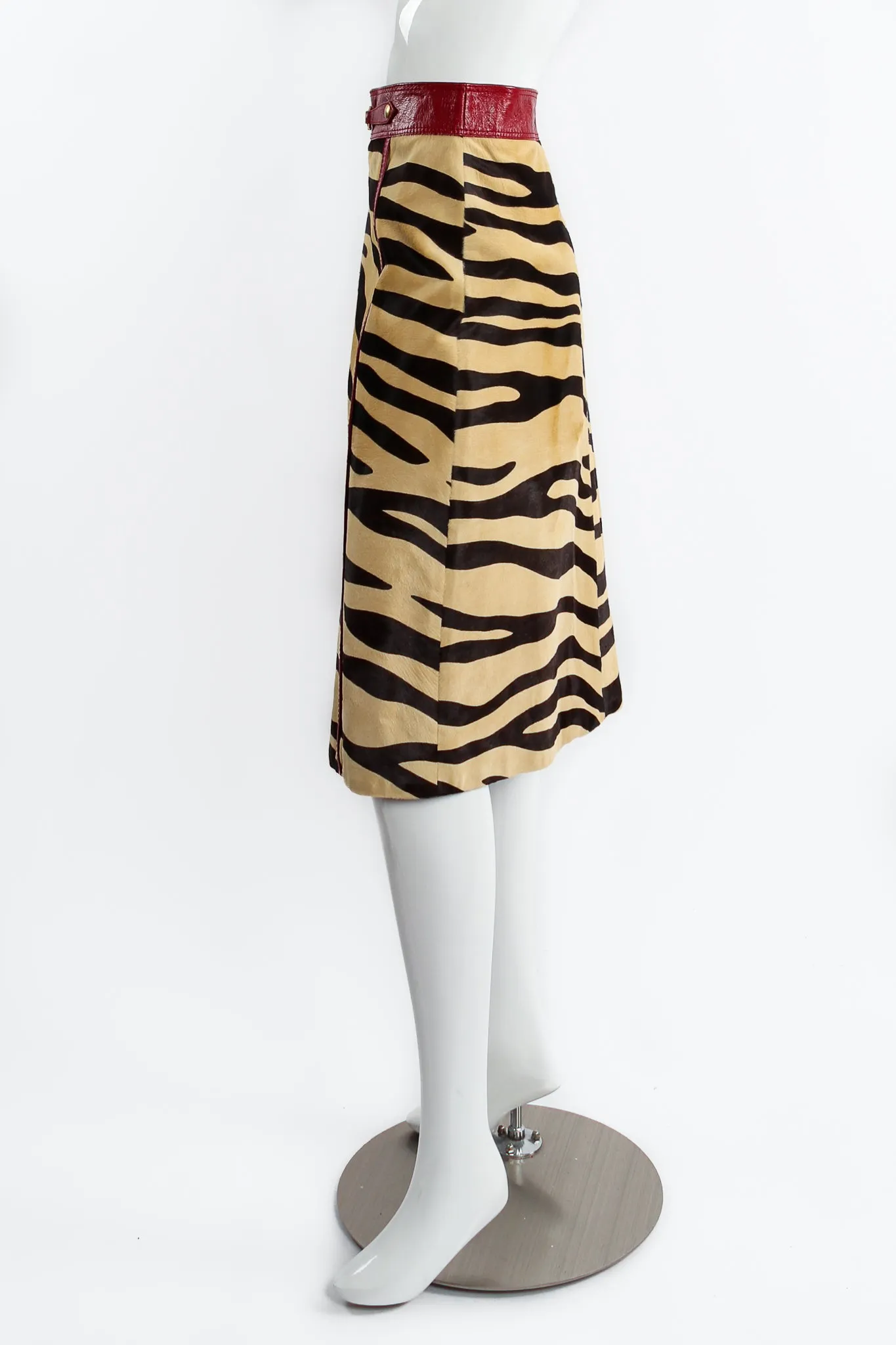 2019 Pre-Fall Tiger Print Pony Hair Leather Skirt