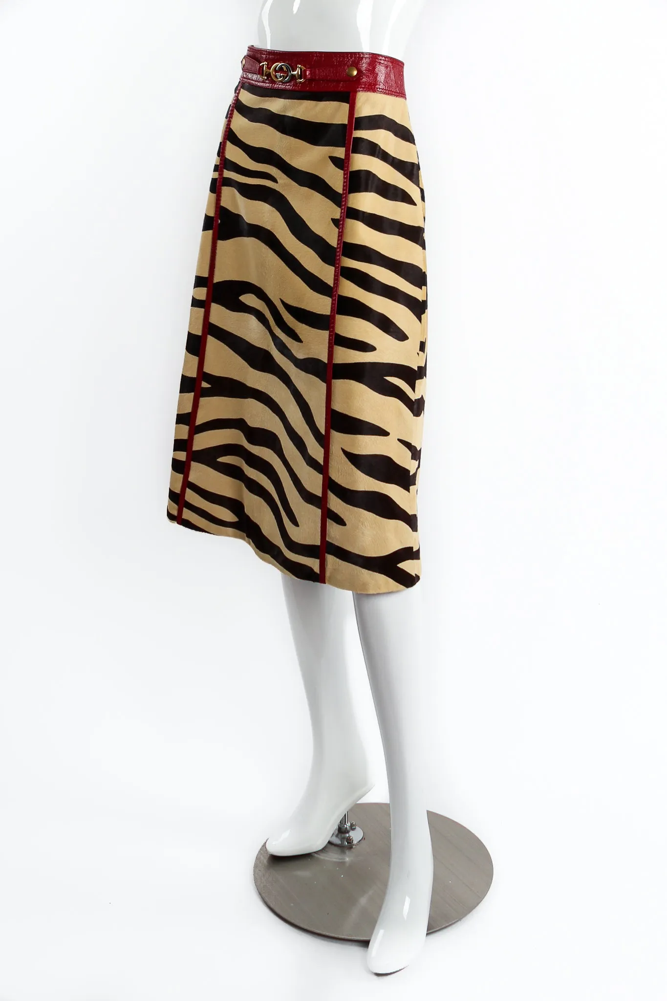 2019 Pre-Fall Tiger Print Pony Hair Leather Skirt