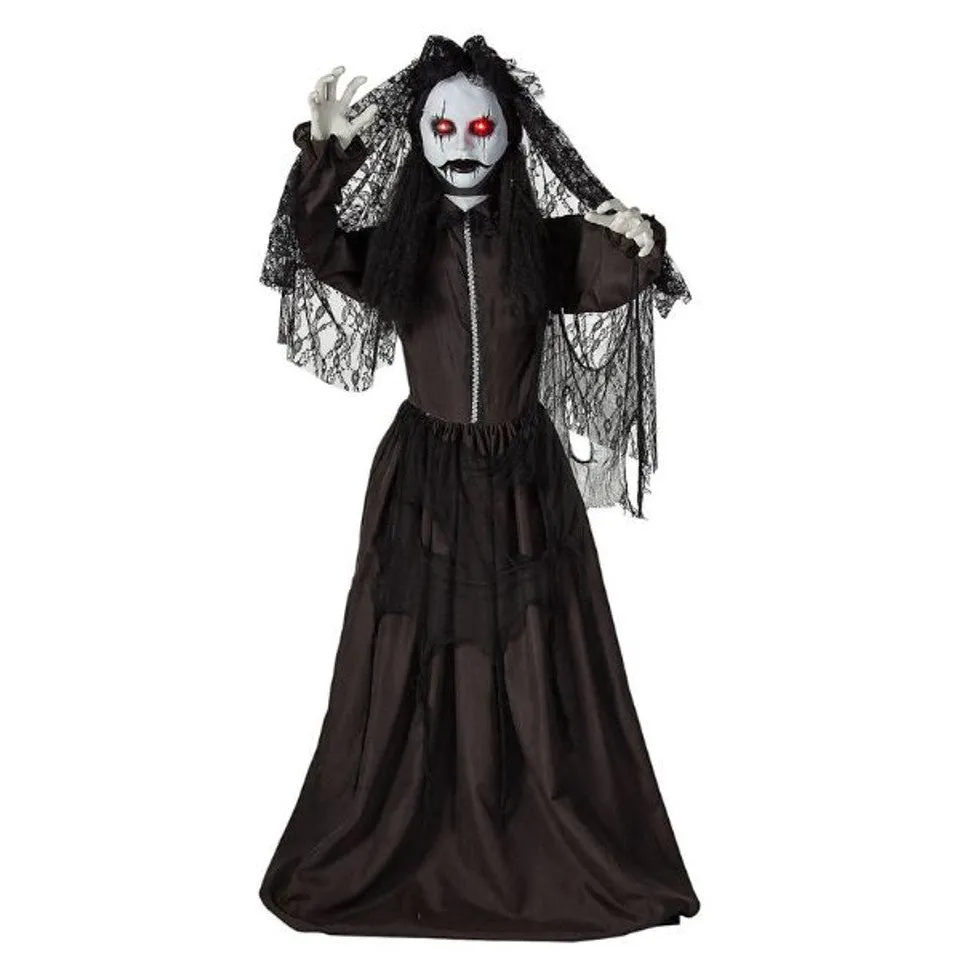 5 Ft. 6" Jaw-Dropping Scary Bride with Black Dress Standing Prop