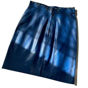 90s Blue Leather Skirt with Studs