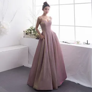 A Line Glitter Prom Dresses Metallic Gowns Spaghetti Straps