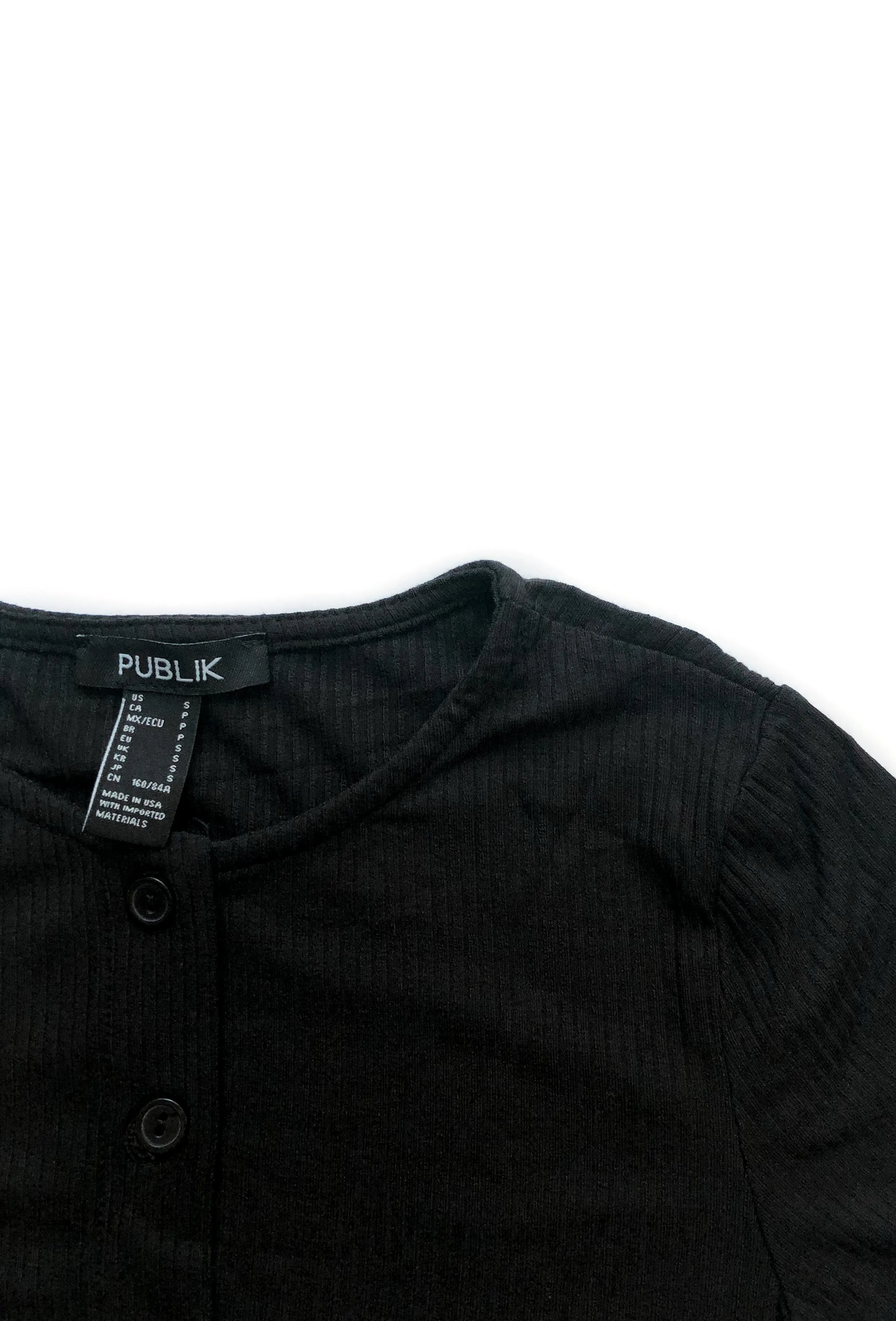 Abigail Ribbed Buttoned Crop Top - Black