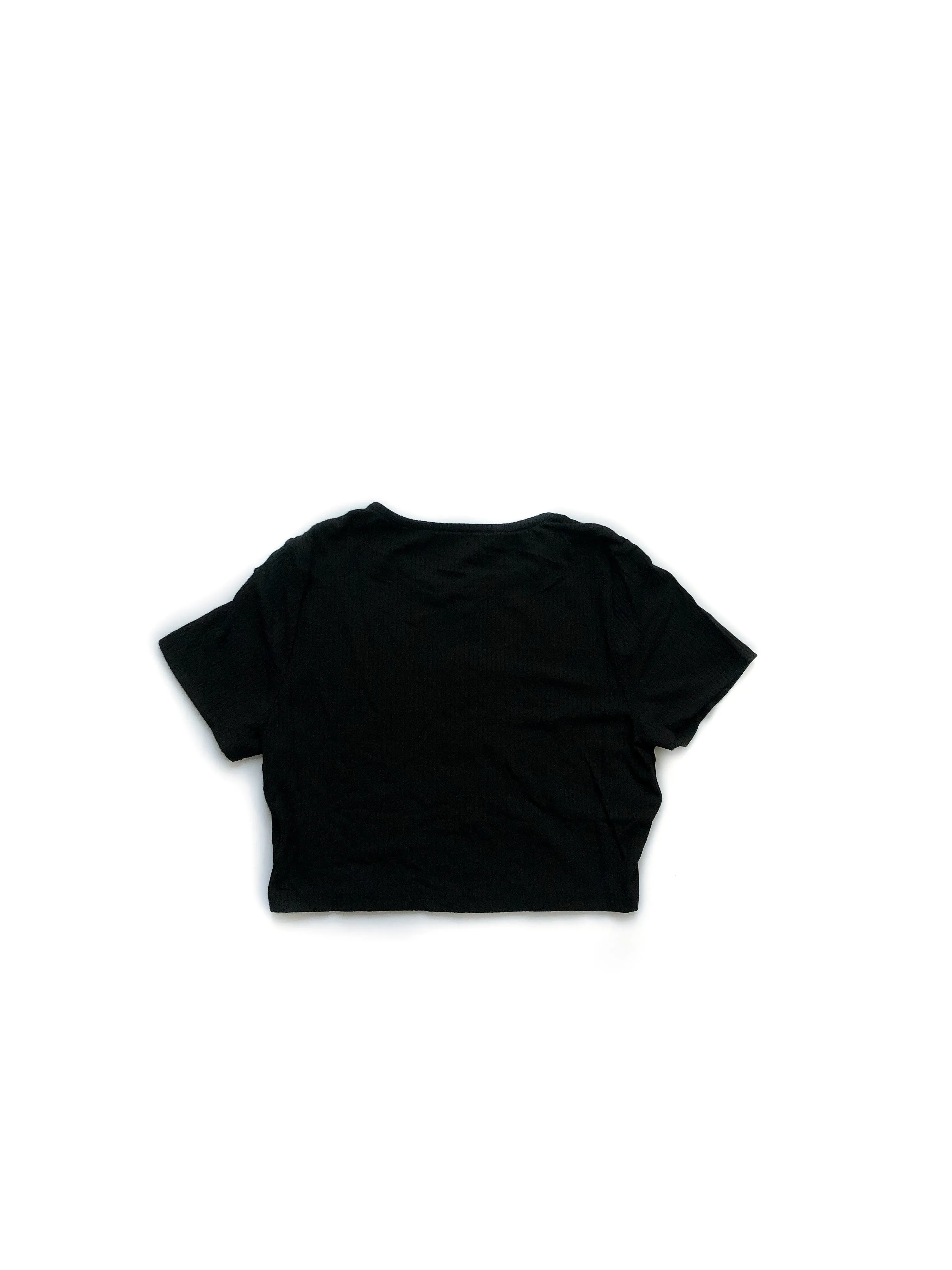 Abigail Ribbed Buttoned Crop Top - Black