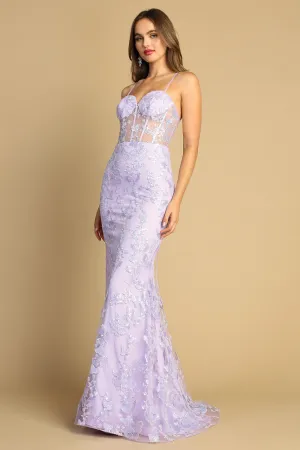 AD 3082 - Fit & Flare Prom Gown With Sheer Boned Bodice & Open Lace Up Corset Back