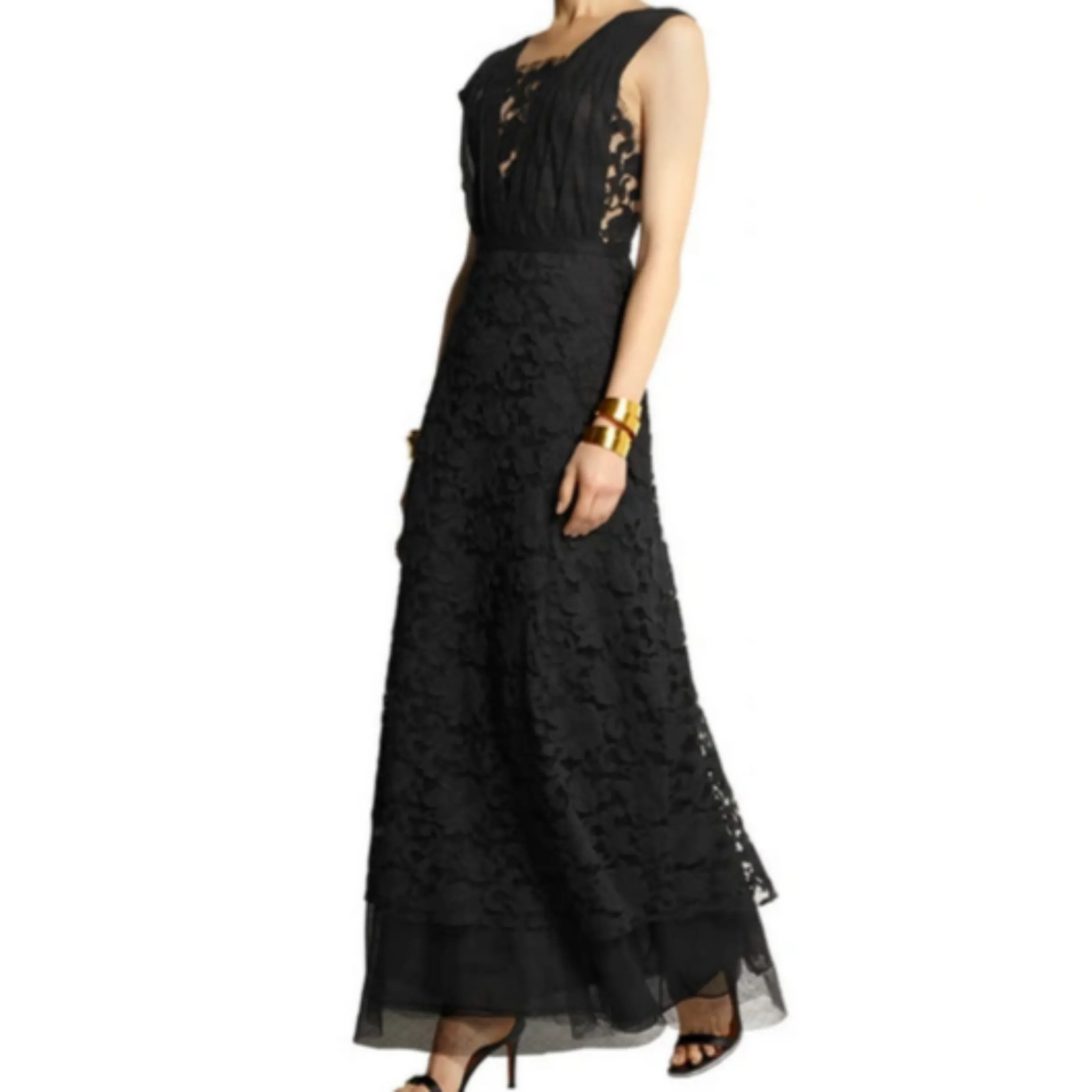 ADAM LIPPES Long Black Lace & Tulle Gown Size 6 NWT