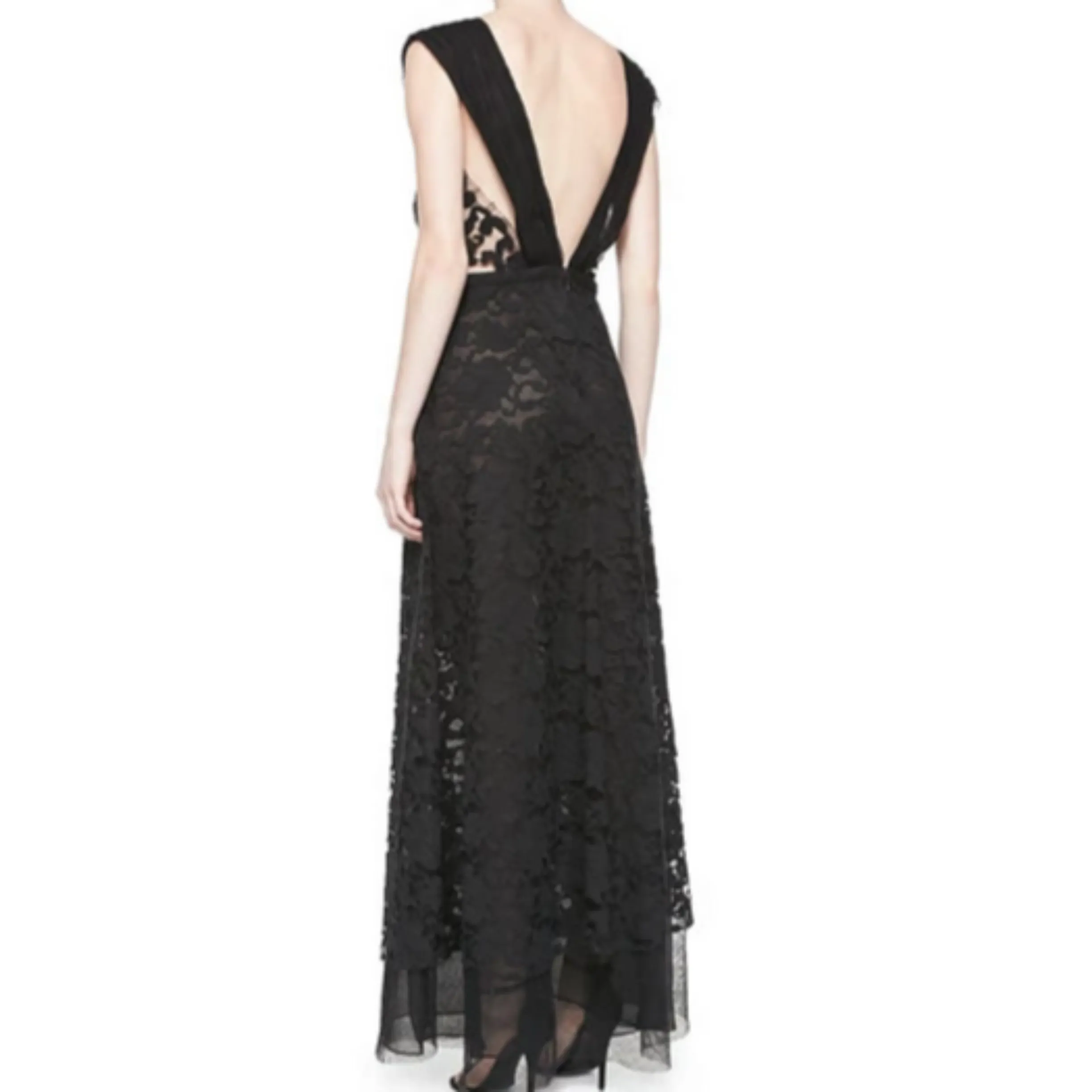 ADAM LIPPES Long Black Lace & Tulle Gown Size 6 NWT