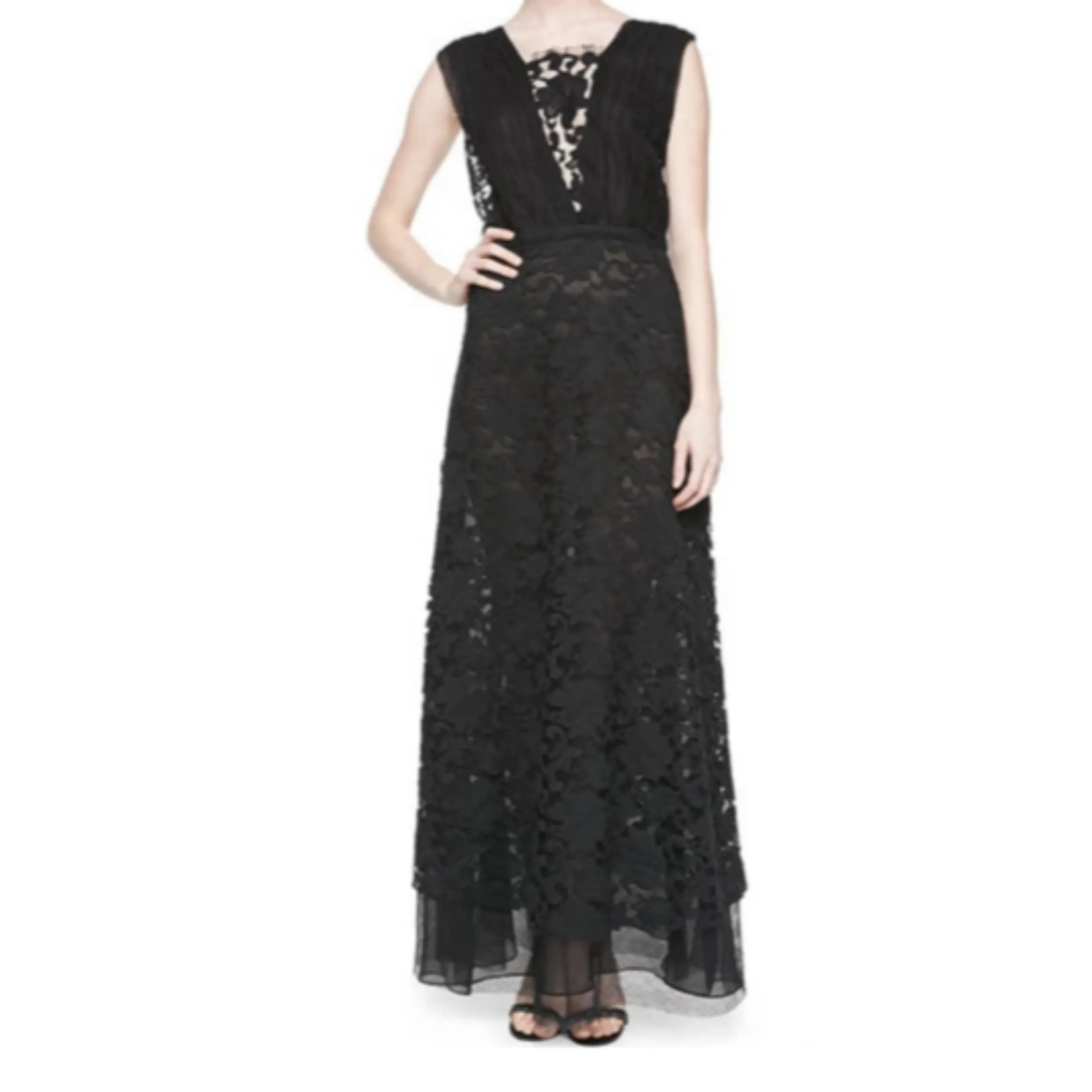 ADAM LIPPES Long Black Lace & Tulle Gown Size 6 NWT