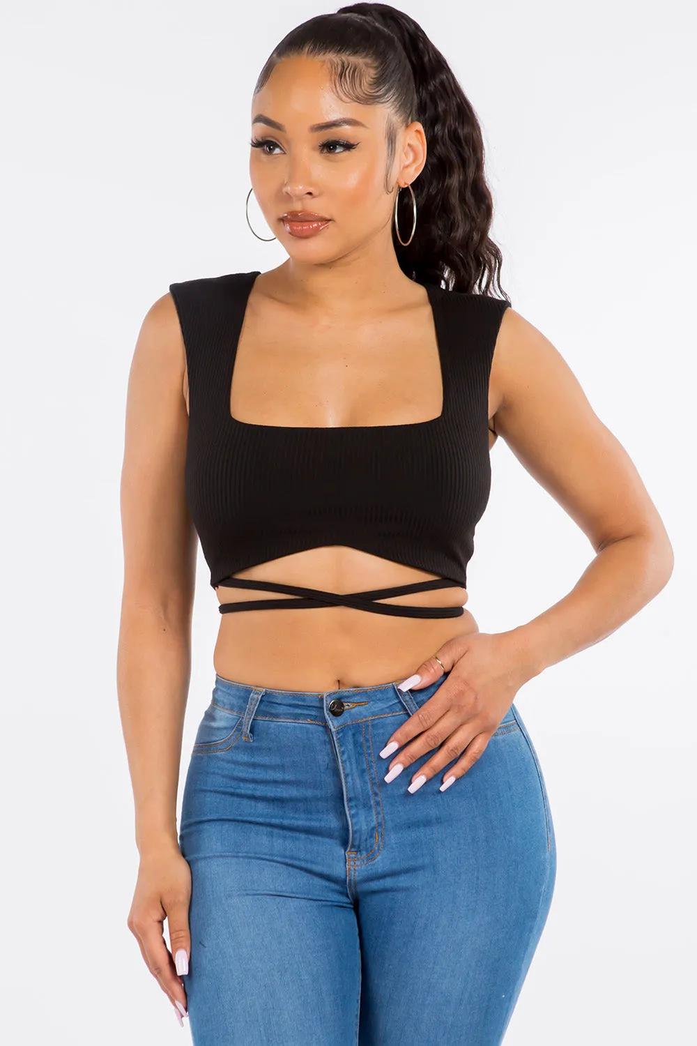 Addison Square Neck Crop Top - Black