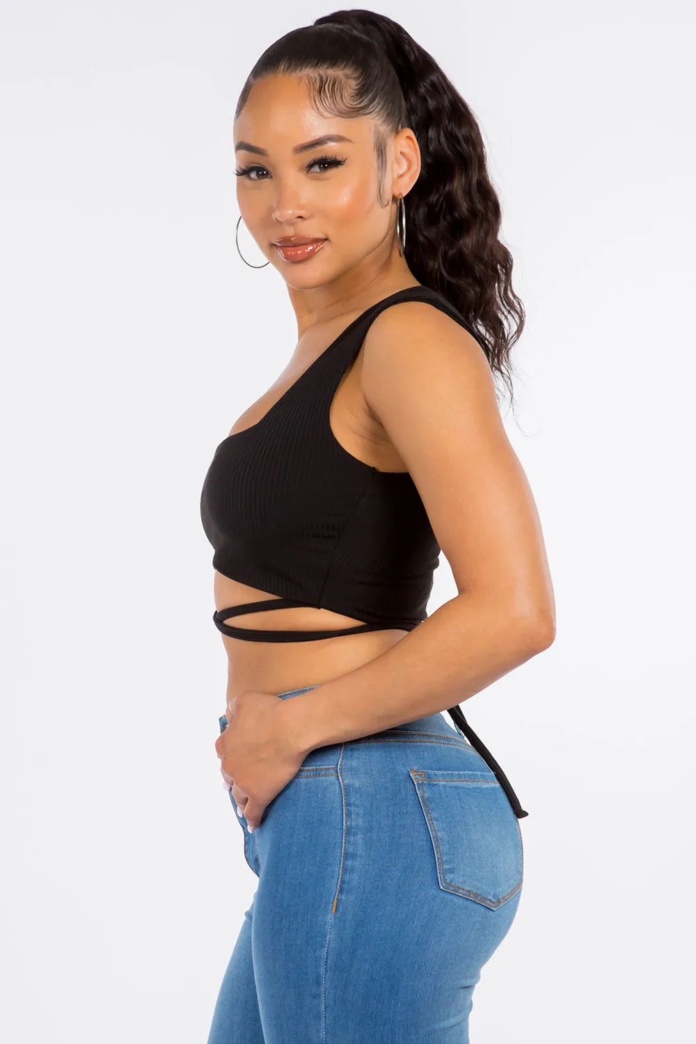 Addison Square Neck Crop Top - Black