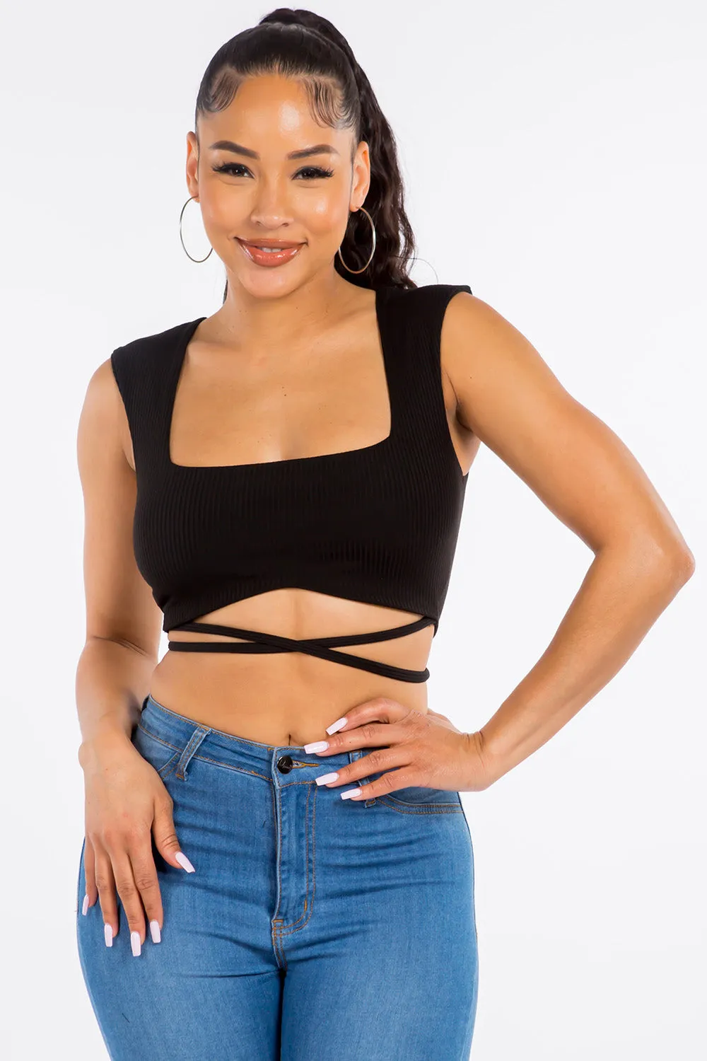 Addison Square Neck Crop Top - Black