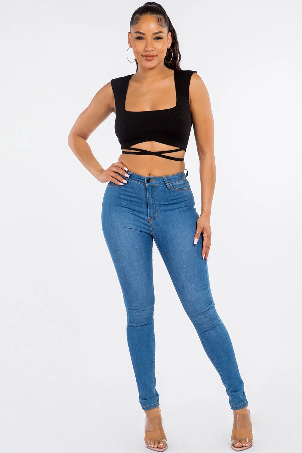 Addison Square Neck Crop Top - Black