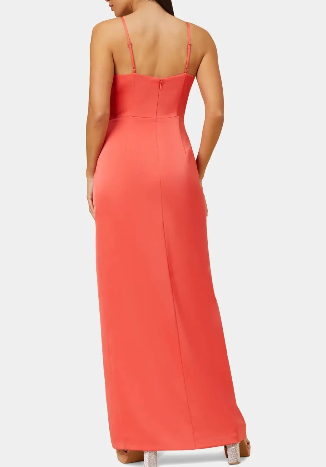 Aidan Mattox MN1E207351  V-Neck Sleeveless Draped Front Slit Front Solid